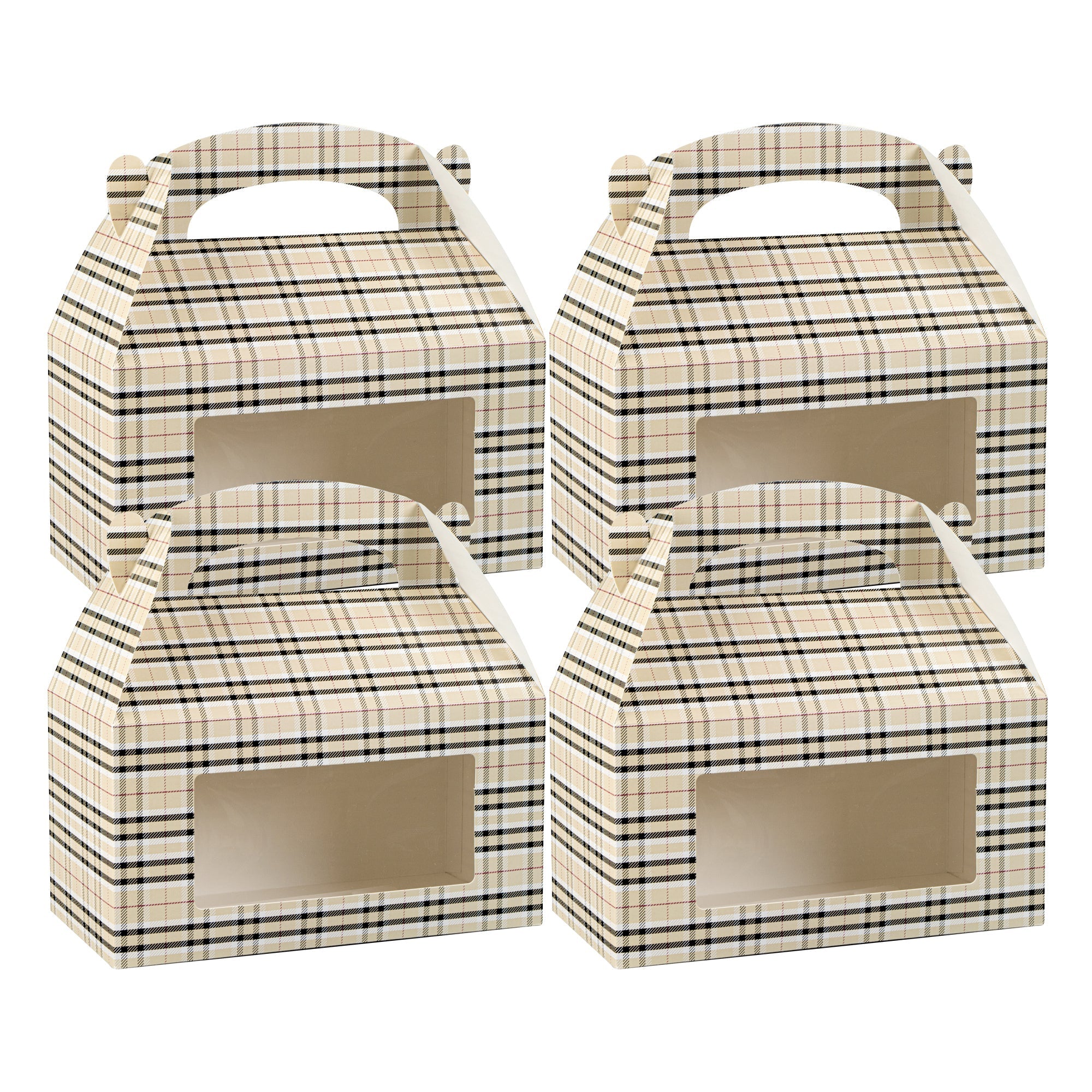 Bio Tek Plaid Paper Gable Box / Take Out Container - with Window - 9 1/2" x 5" x 5" - 25 count box