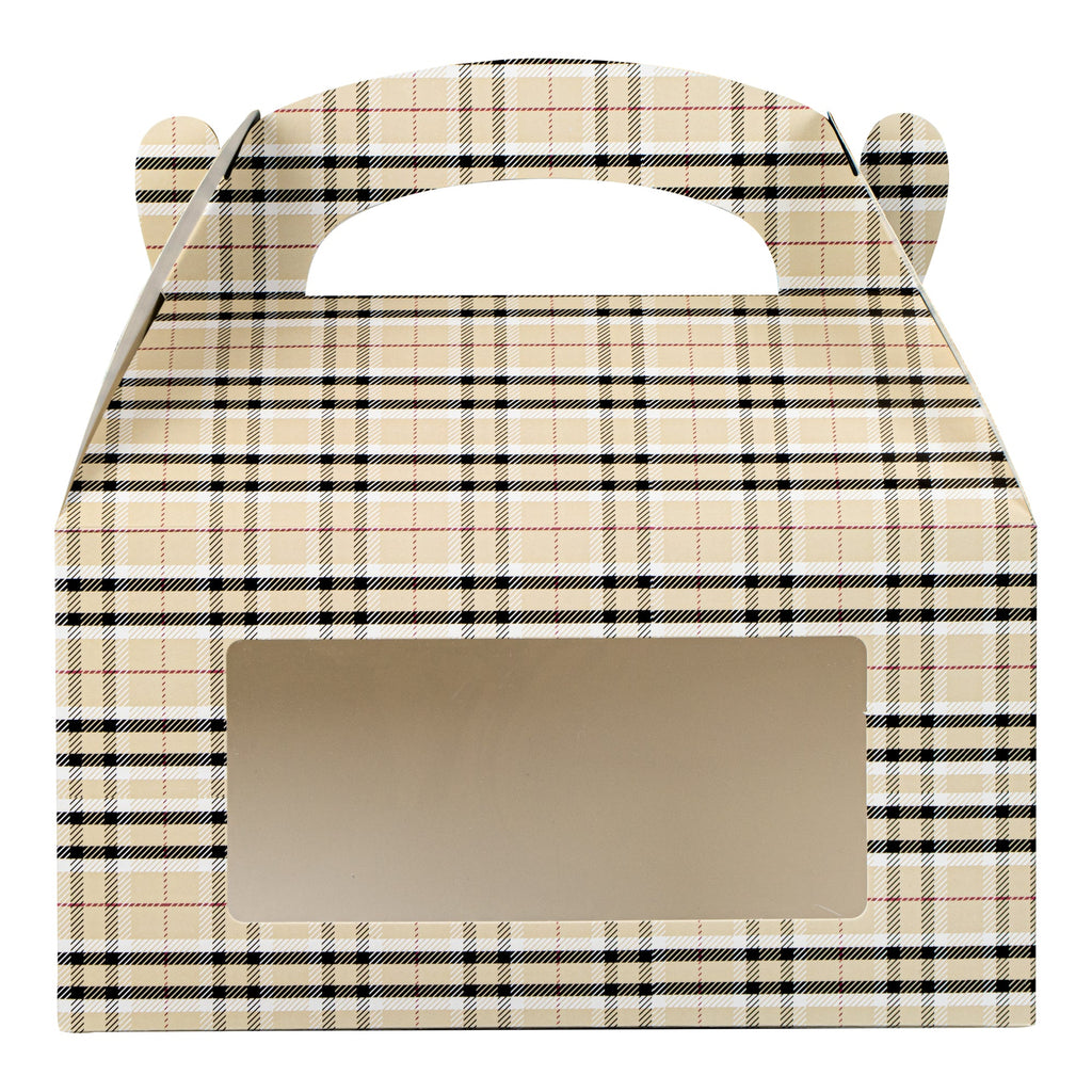 Bio Tek Plaid Paper Gable Box / Take Out Container - with Window - 9 1/2" x 5" x 5" - 25 count box