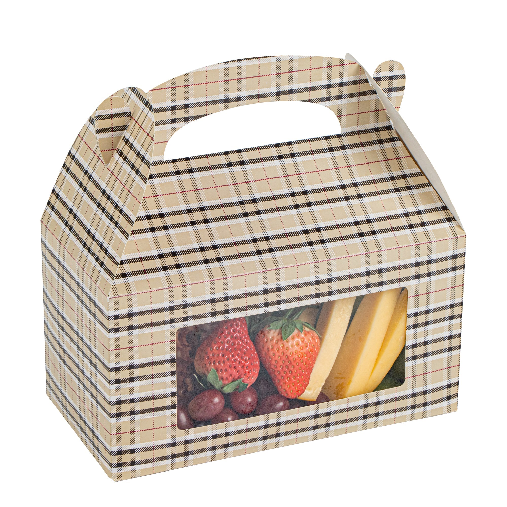 Bio Tek Plaid Paper Gable Box / Take Out Container - with Window - 9 1/2" x 5" x 5" - 100 count box