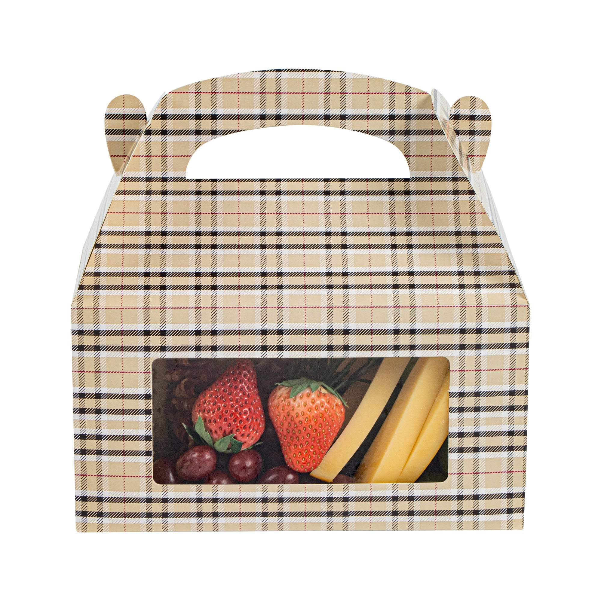 Bio Tek Plaid Paper Gable Box / Take Out Container - with Window - 9 1/2" x 5" x 5" - 100 count box