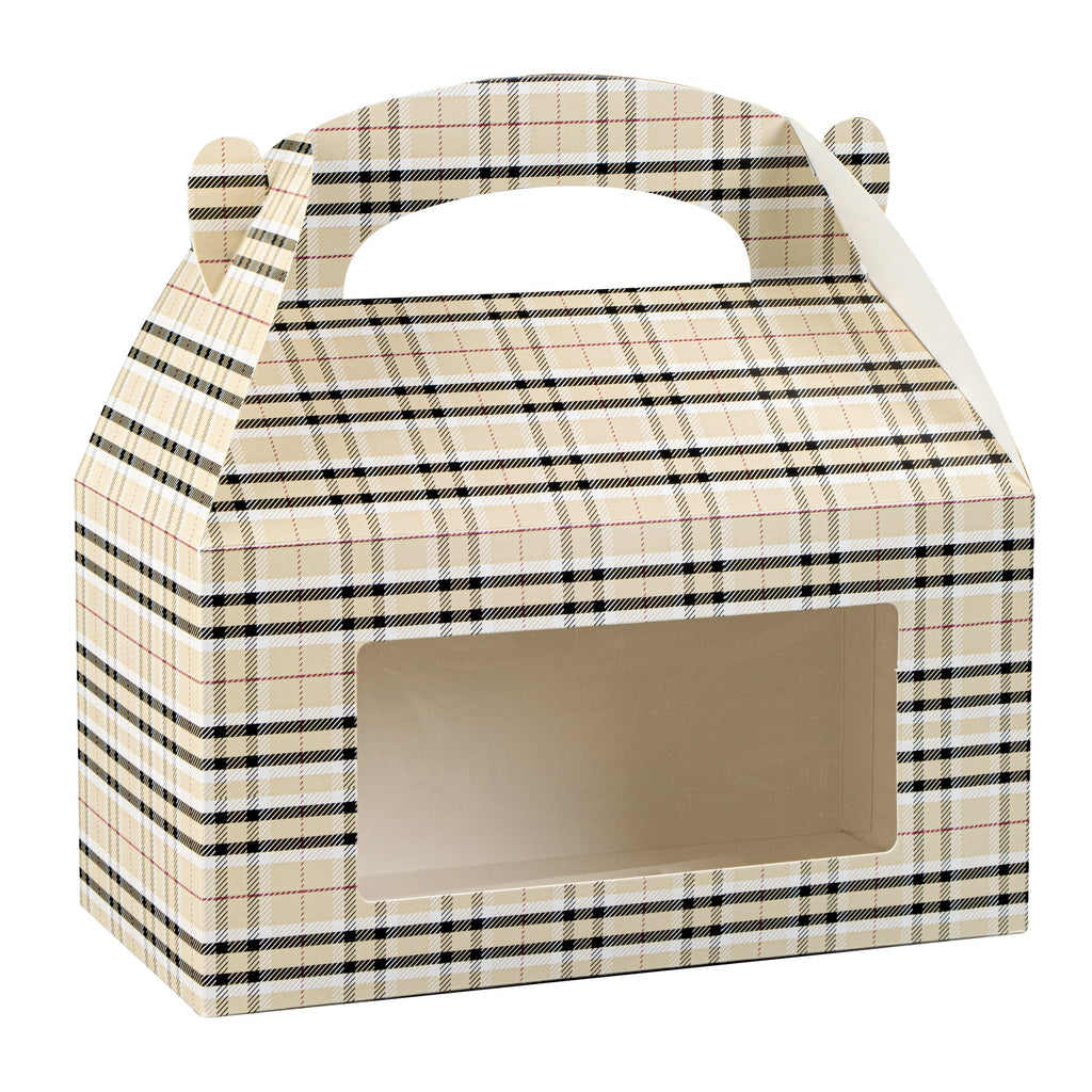 Bio Tek Plaid Paper Gable Box / Take Out Container - with Window - 9 1/2" x 5" x 5" - 100 count box