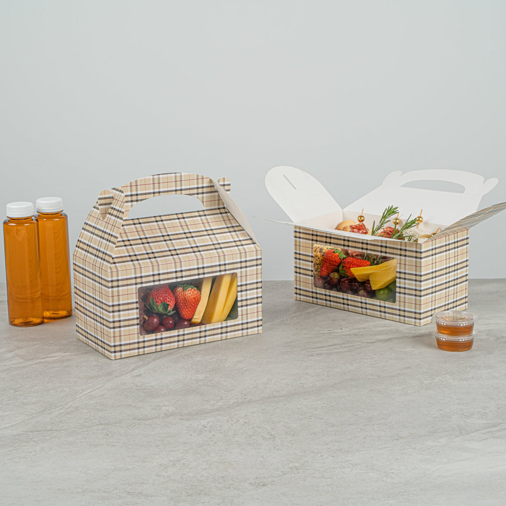 Bio Tek Plaid Paper Gable Box / Take Out Container - with Window - 9 1/2" x 5" x 5" - 100 count box