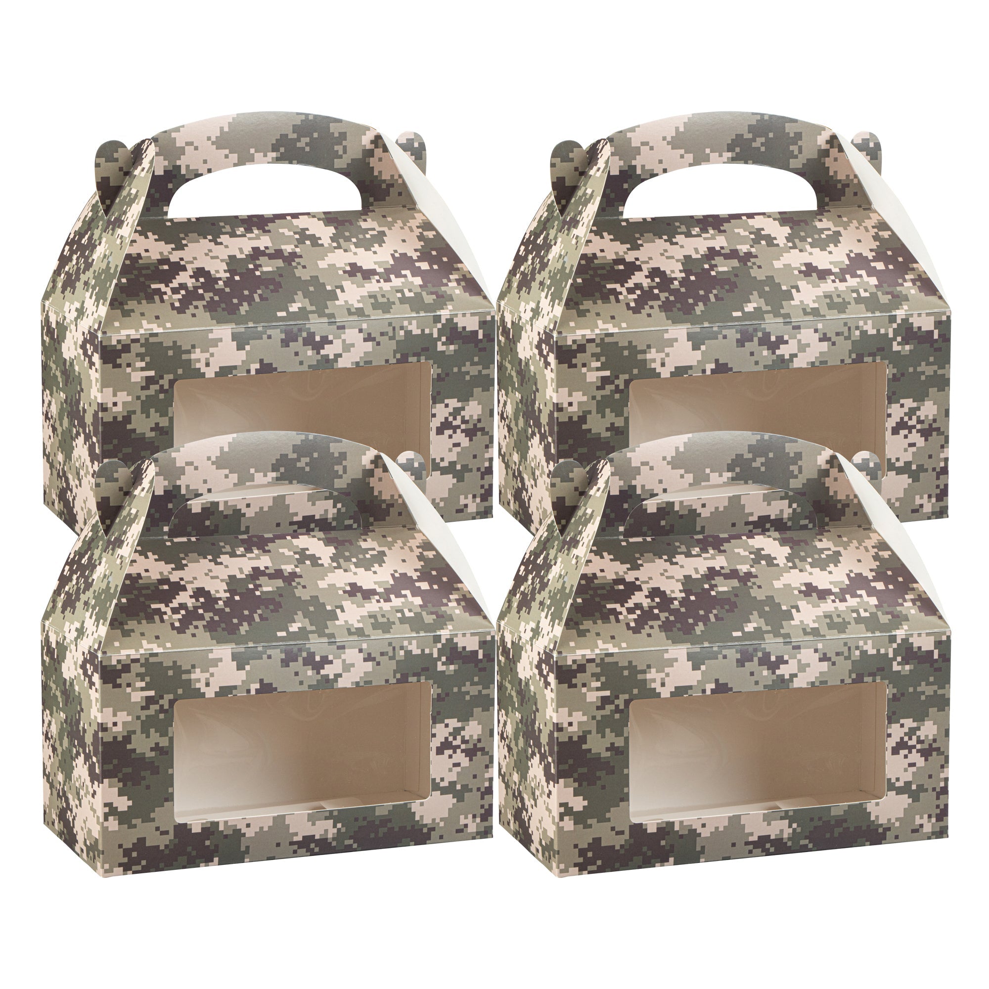 Bio Tek Camouflage Paper Gable Box / Take Out Container - with Window - 9 1/2" x 5" x 5" - 100 count box