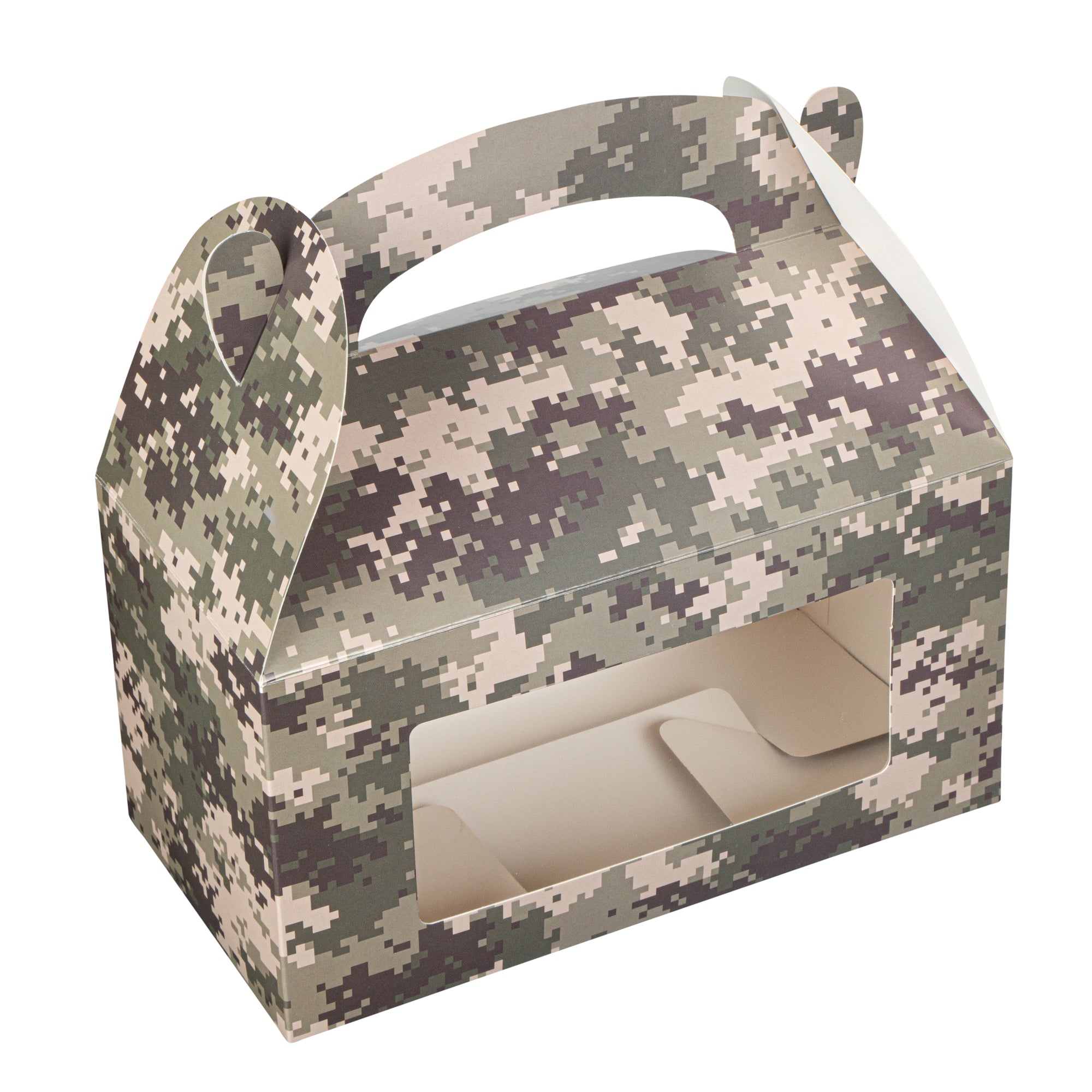Bio Tek Camouflage Paper Gable Box / Take Out Container - with Window - 9 1/2" x 5" x 5" - 25 count box