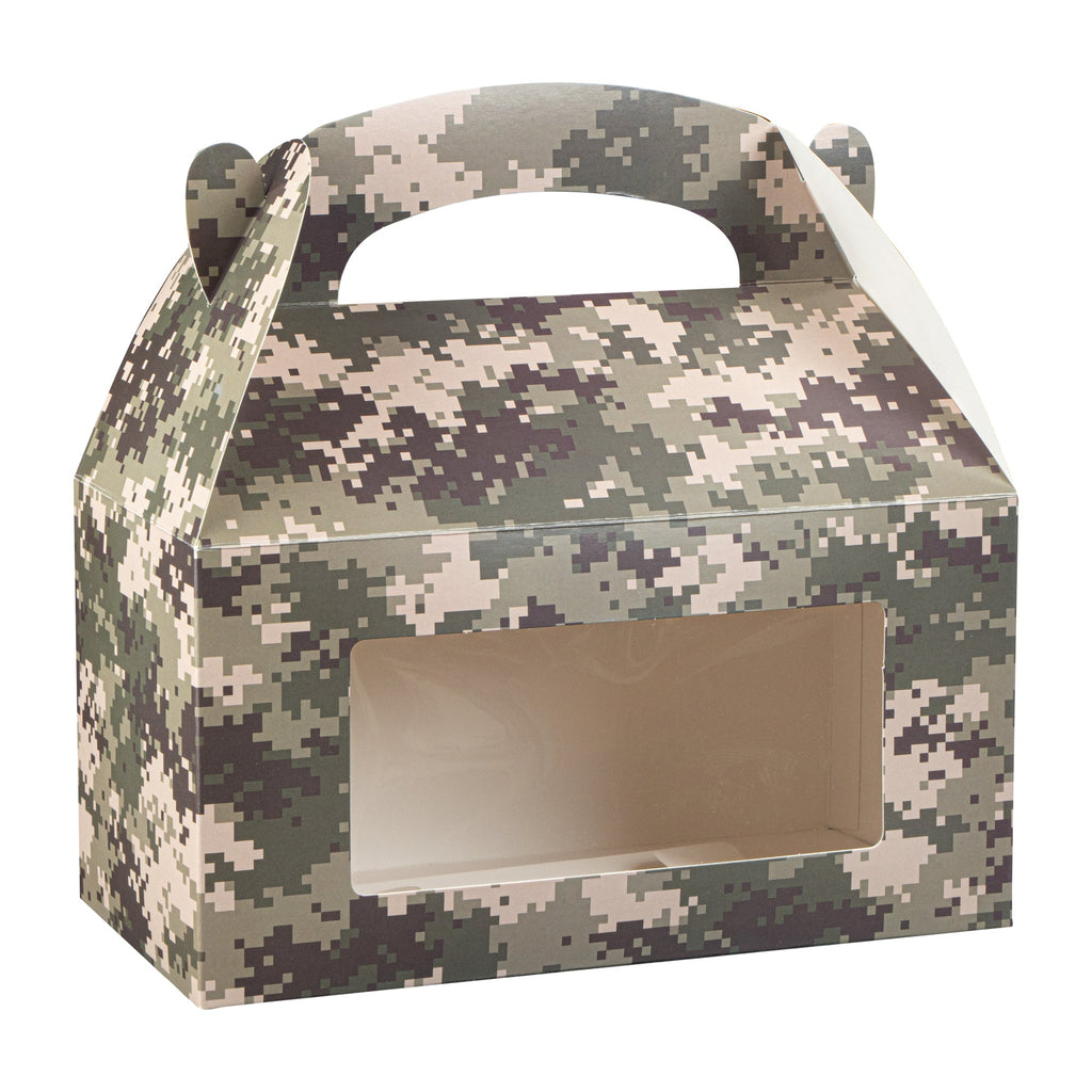 Bio Tek Camouflage Paper Gable Box / Take Out Container - with Window - 9 1/2" x 5" x 5" - 25 count box