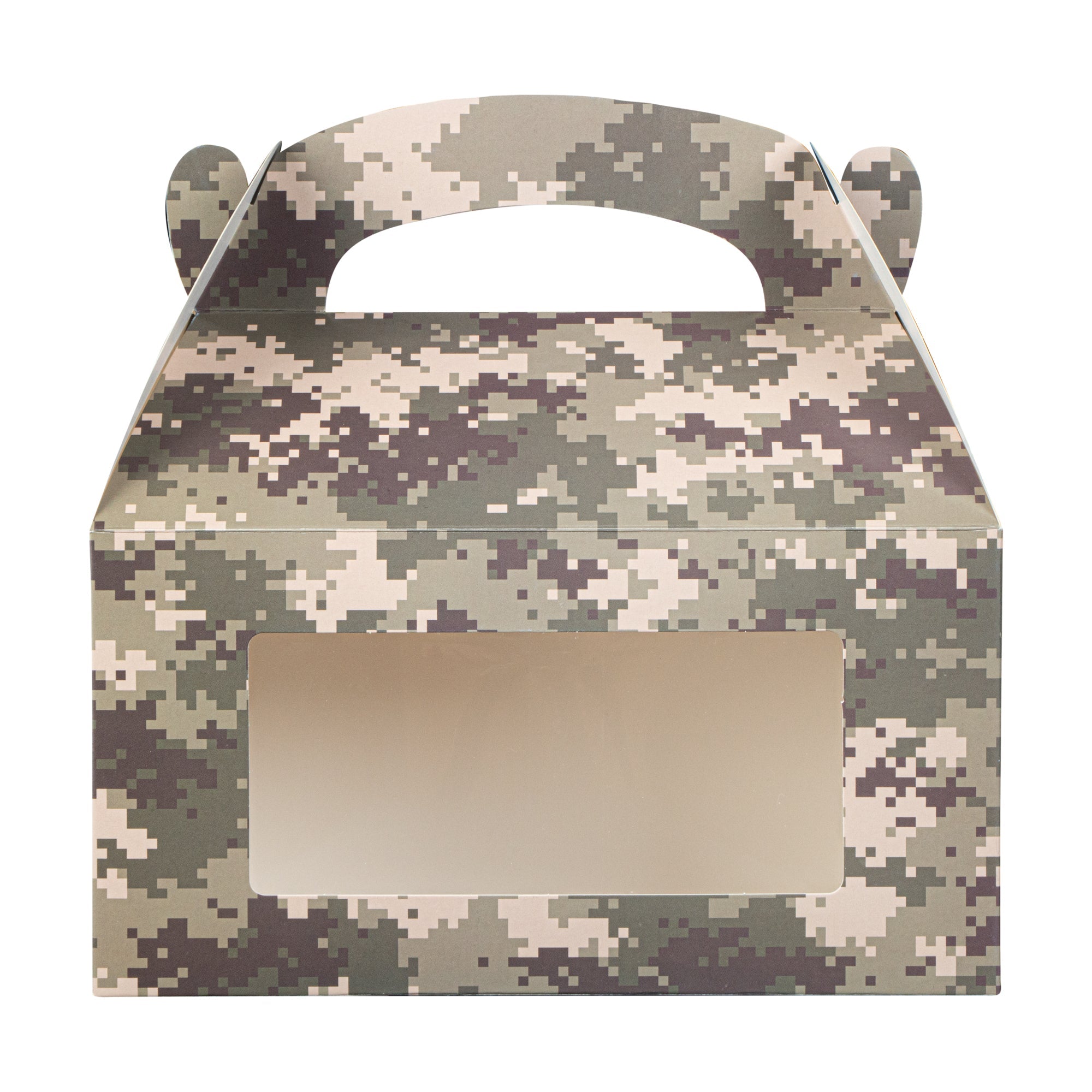 Bio Tek Camouflage Paper Gable Box / Take Out Container - with Window - 9 1/2" x 5" x 5" - 25 count box