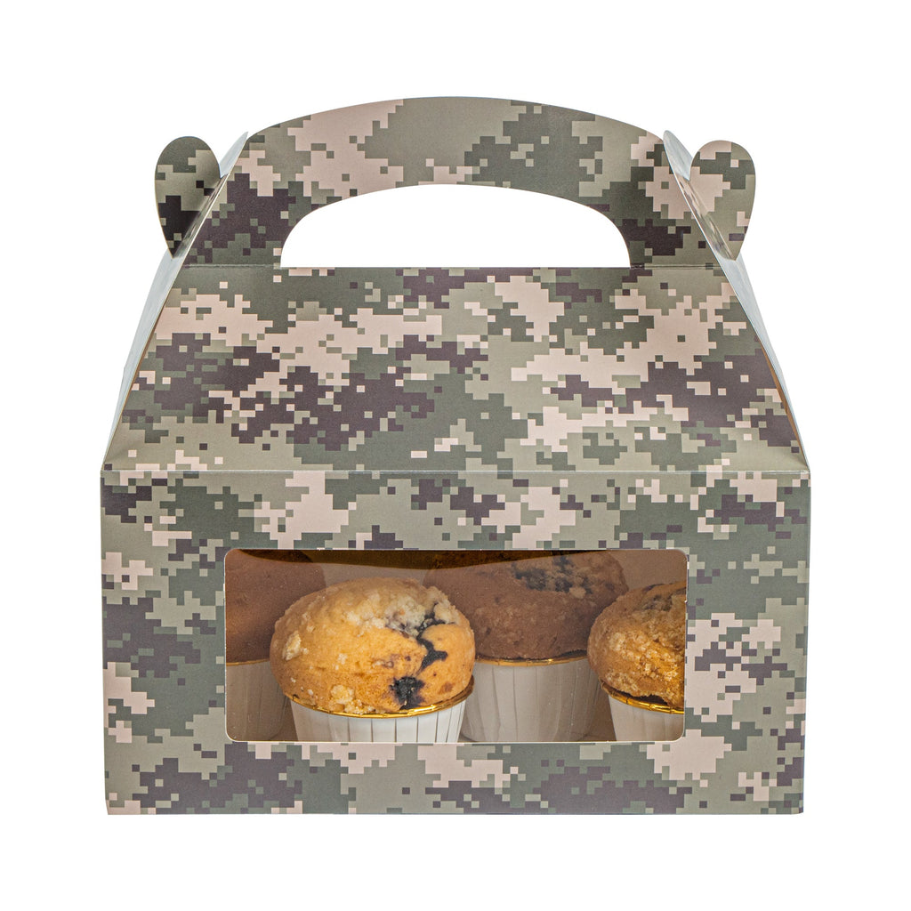 Bio Tek Camouflage Paper Gable Box / Take Out Container - with Window - 9 1/2" x 5" x 5" - 100 count box
