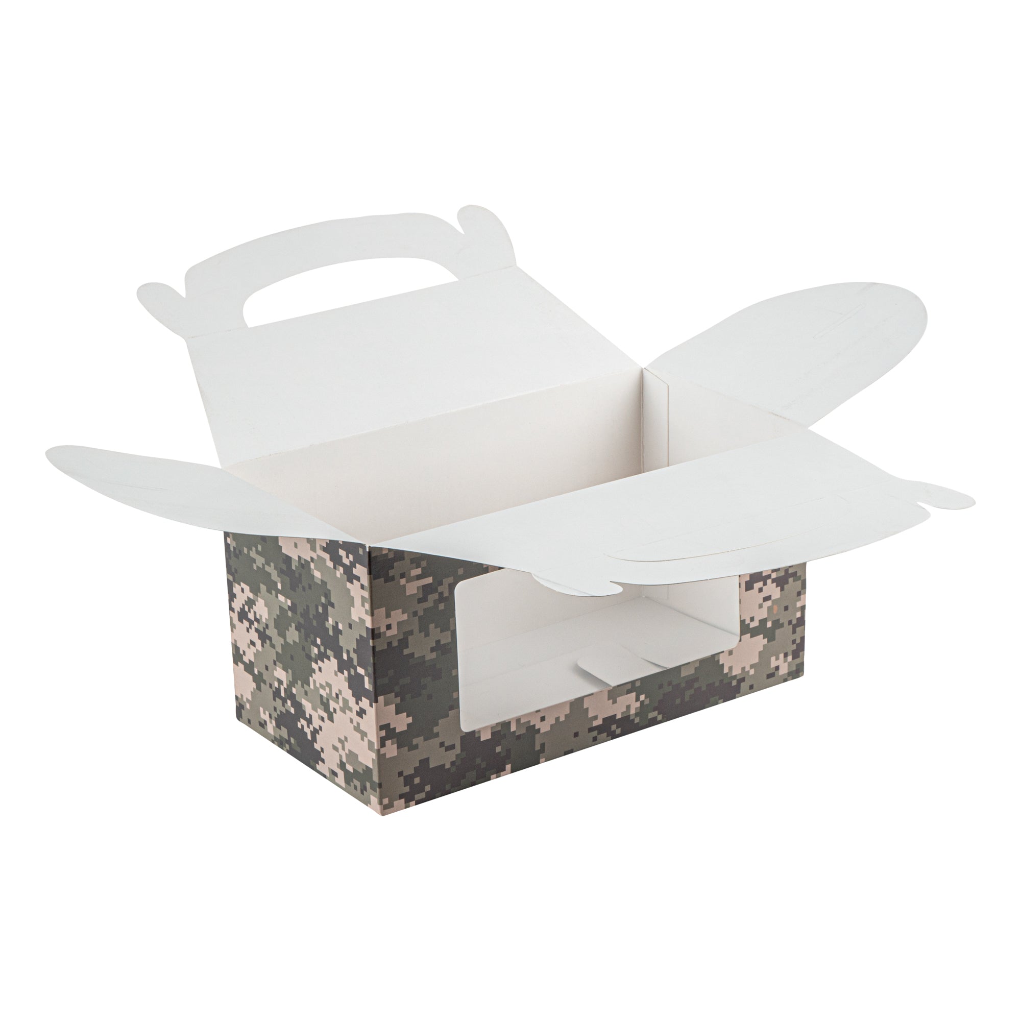 Bio Tek Camouflage Paper Gable Box / Take Out Container - with Window - 9 1/2" x 5" x 5" - 100 count box