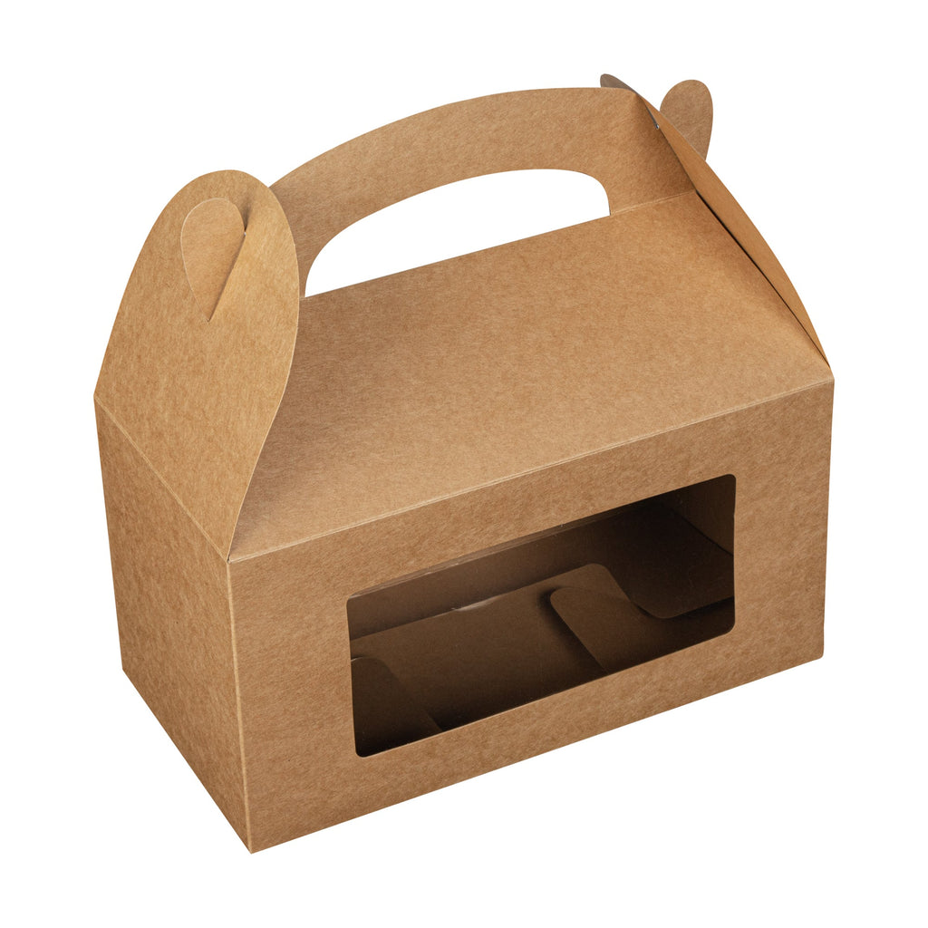 Bio Tek Kraft Paper Gable Box / Take Out Container - Greaseproof, with Window - 9 1/2" x 5" x 5" - 25 count box