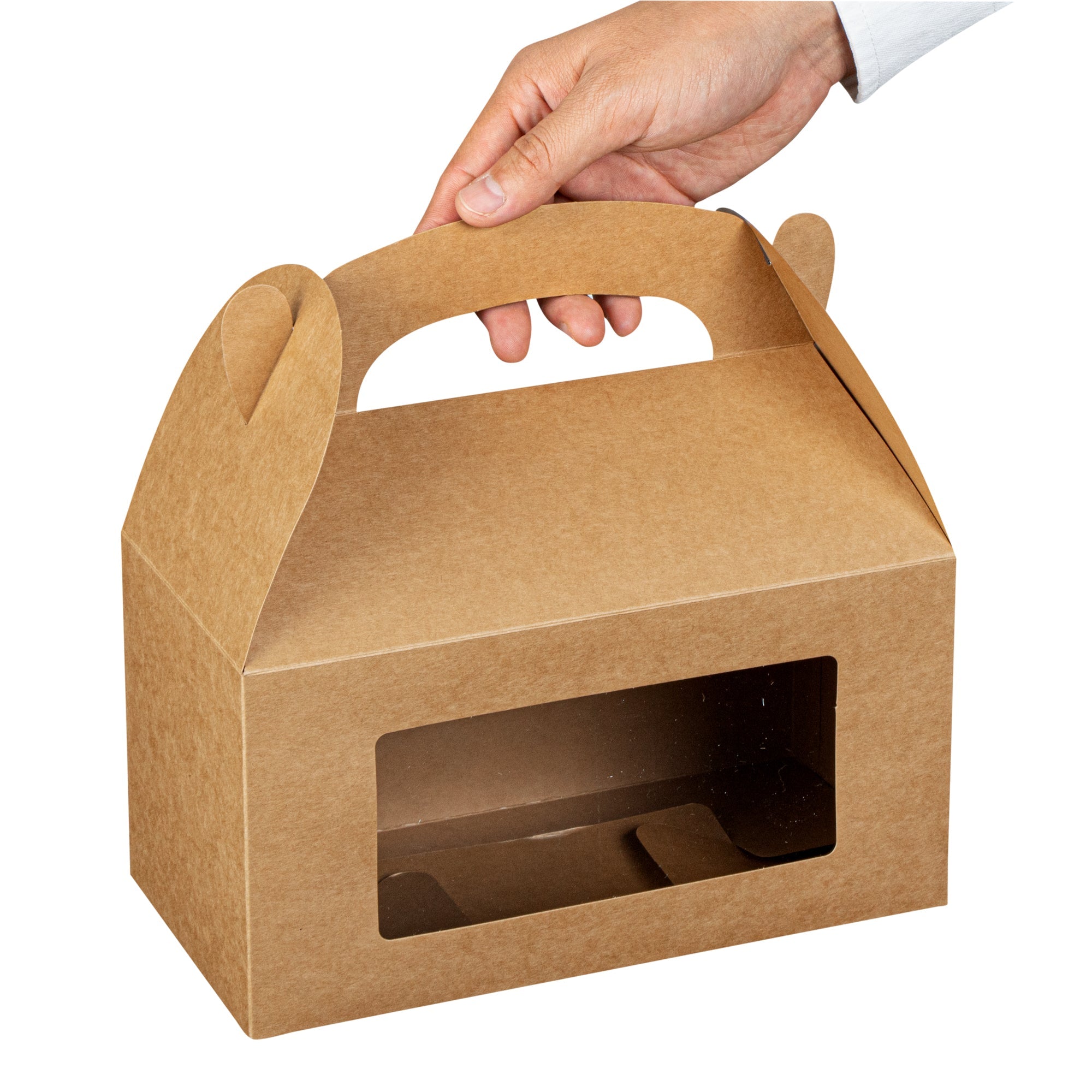 Bio Tek Kraft Paper Gable Box / Take Out Container - Greaseproof, with Window - 9 1/2" x 5" x 5" - 25 count box