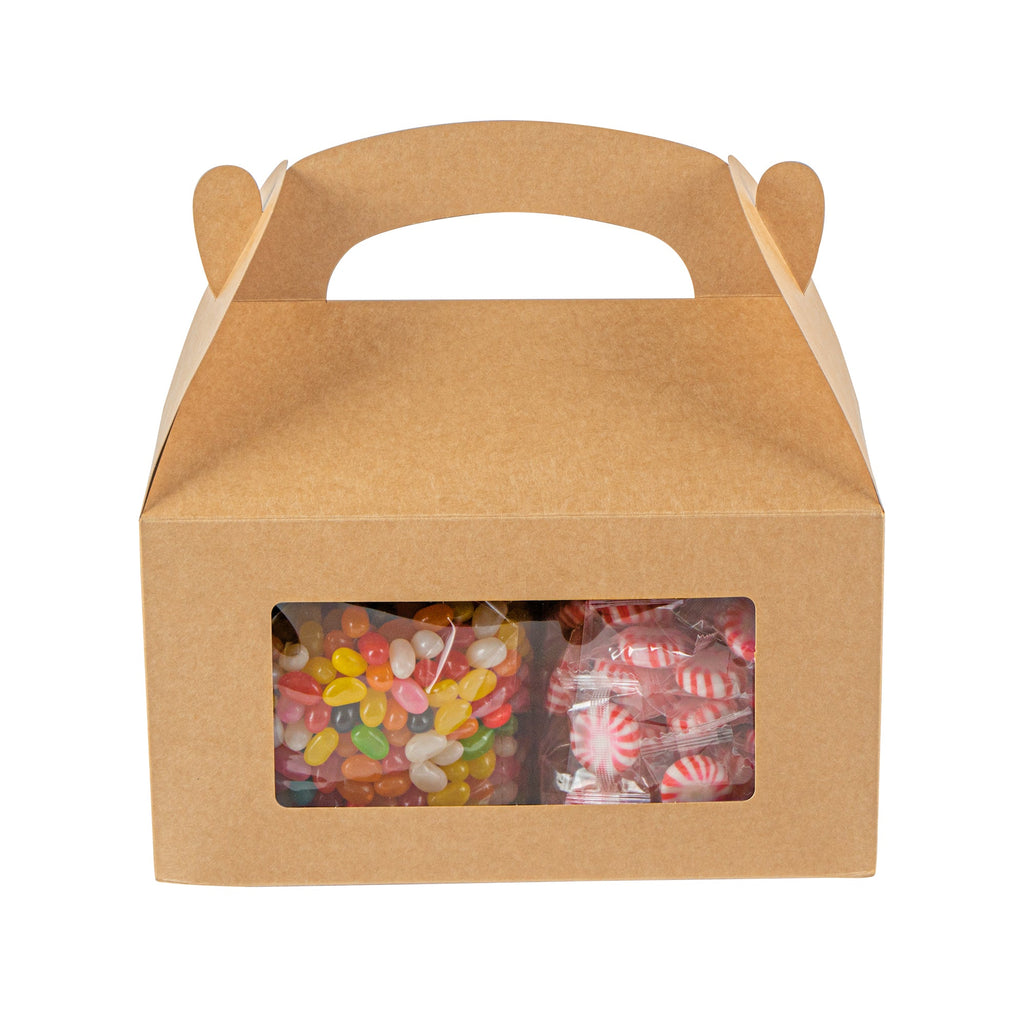Bio Tek Kraft Paper Gable Box / Take Out Container - Greaseproof, with Window - 9 1/2" x 5" x 5" - 25 count box