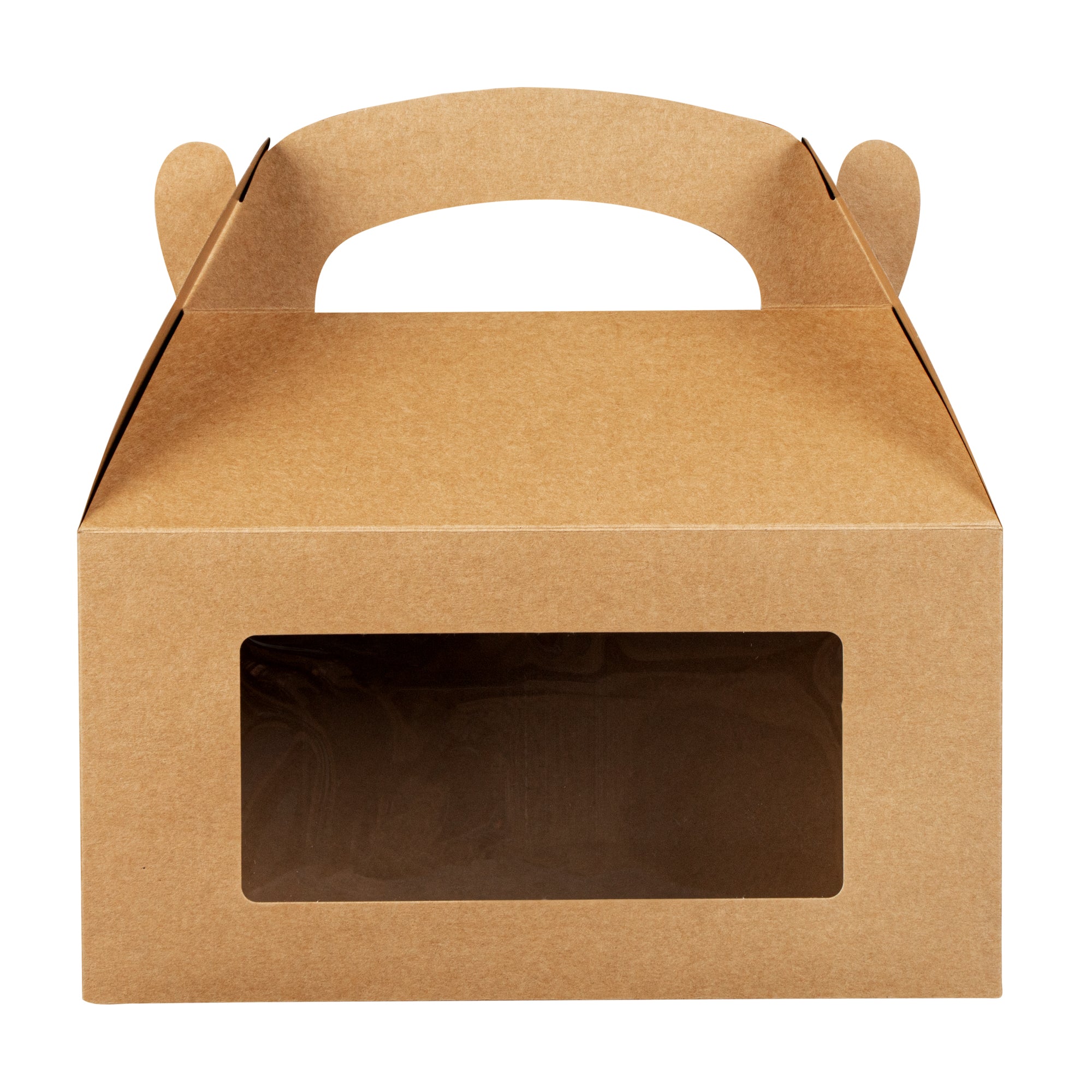 Bio Tek Kraft Paper Gable Box / Take Out Container - Greaseproof, with Window - 9 1/2" x 5" x 5" - 25 count box