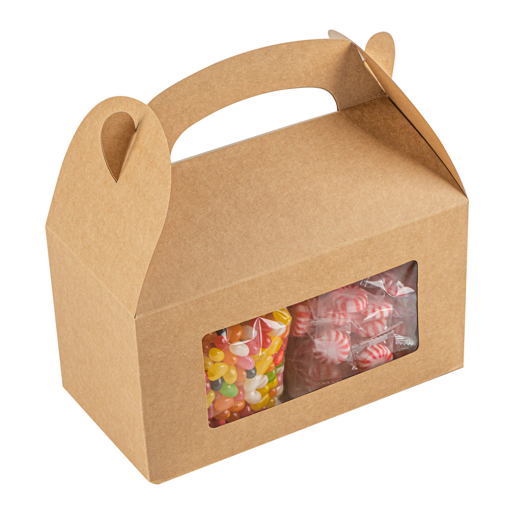 Bio Tek Kraft Paper Gable Box / Take Out Container - Greaseproof, with Window - 9 1/2" x 5" x 5" - 100 count box