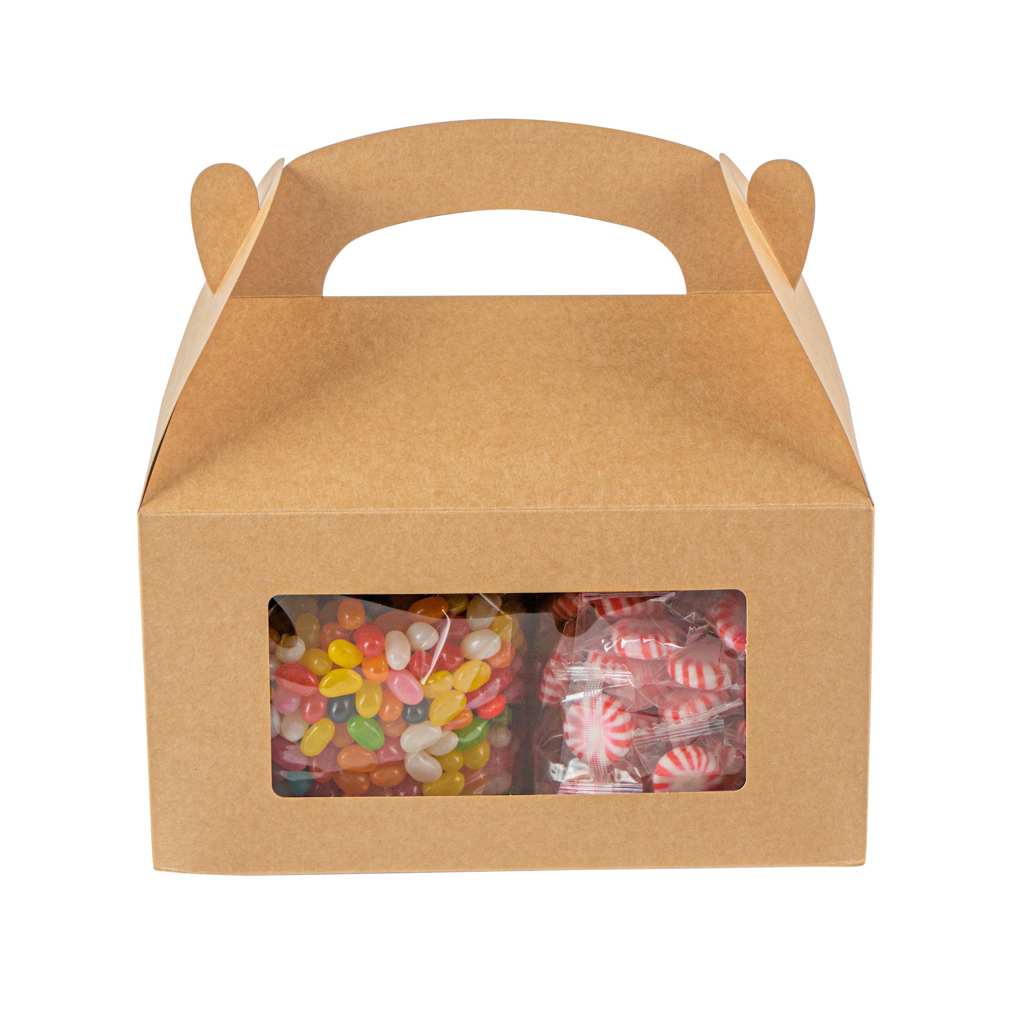 Bio Tek Kraft Paper Gable Box / Take Out Container - Greaseproof, with Window - 9 1/2" x 5" x 5" - 100 count box