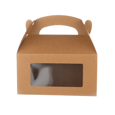 Bio Tek Kraft Paper Gable Box / Take Out Container - Greaseproof, with Window - 9 1/2" x 5" x 5" - 100 count box