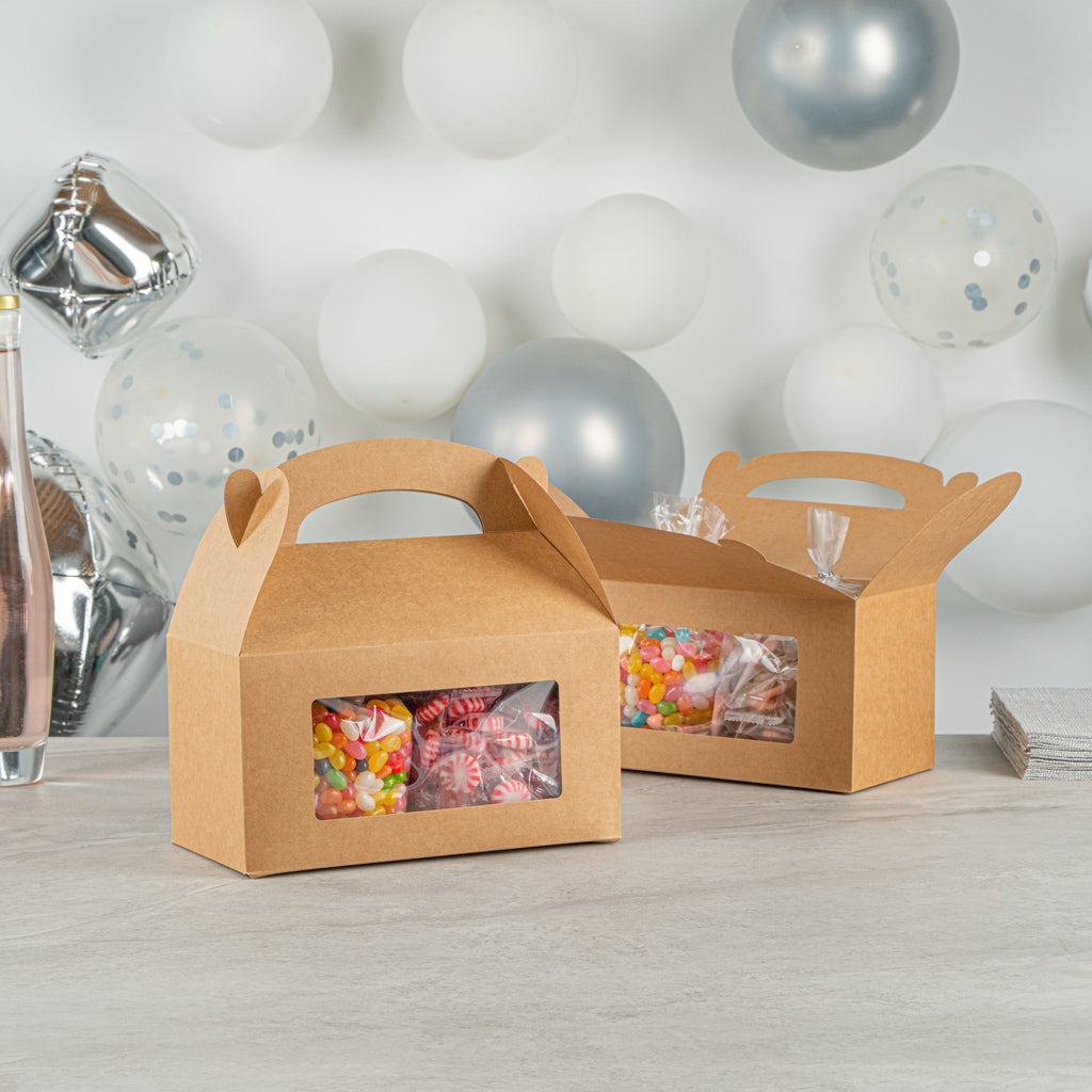 Bio Tek Kraft Paper Gable Box / Take Out Container - Greaseproof, with Window - 9 1/2" x 5" x 5" - 100 count box