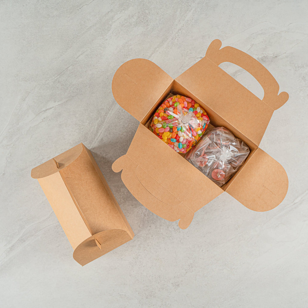 Bio Tek Kraft Paper Gable Box / Take Out Container - Greaseproof, with Window - 9 1/2" x 5" x 5" - 100 count box