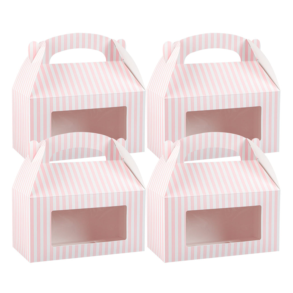 Bio Tek Pink and White Stripe Paper Gable Box / Take Out Container - with Window - 9 1/2" x 5" x 5" - 25 count box