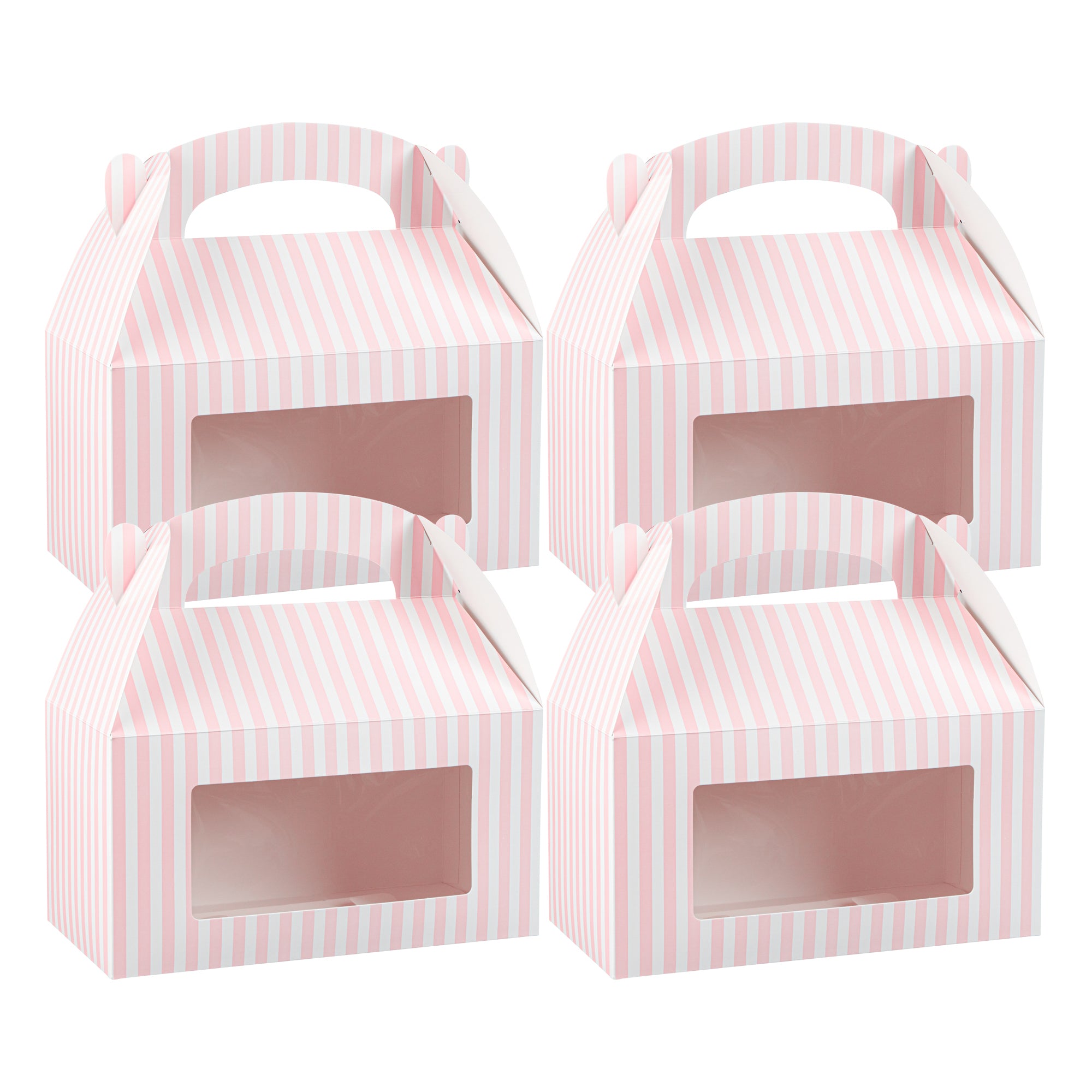 Bio Tek Pink and White Stripe Paper Gable Box / Take Out Container - with Window - 9 1/2" x 5" x 5" - 25 count box
