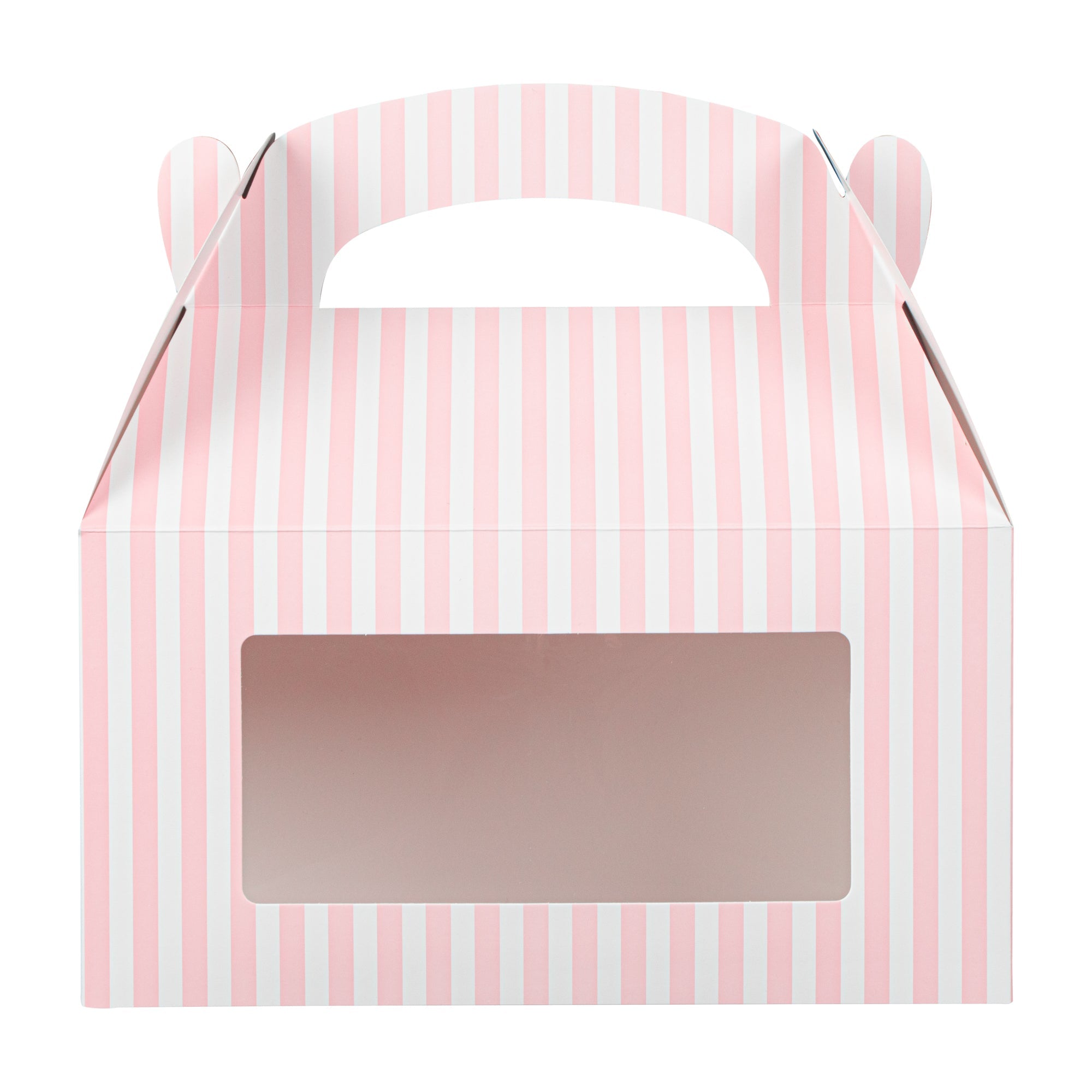 Bio Tek Pink and White Stripe Paper Gable Box / Take Out Container - with Window - 9 1/2" x 5" x 5" - 100 count box