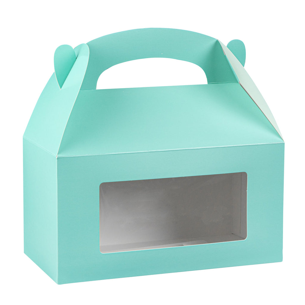 Bio Tek Turquoise Paper Gable Box / Take Out Container - with Window - 9 1/2" x 5" x 5" - 25 count box