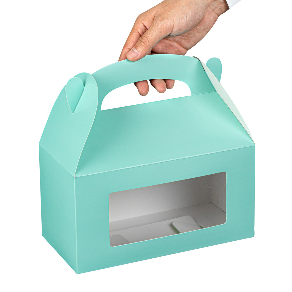 Bio Tek Turquoise Paper Gable Box / Take Out Container - with Window - 9 1/2" x 5" x 5" - 100 count box