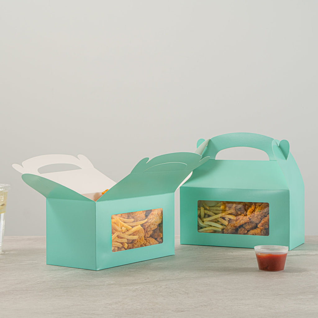 Bio Tek Turquoise Paper Gable Box / Take Out Container - with Window - 9 1/2" x 5" x 5" - 100 count box