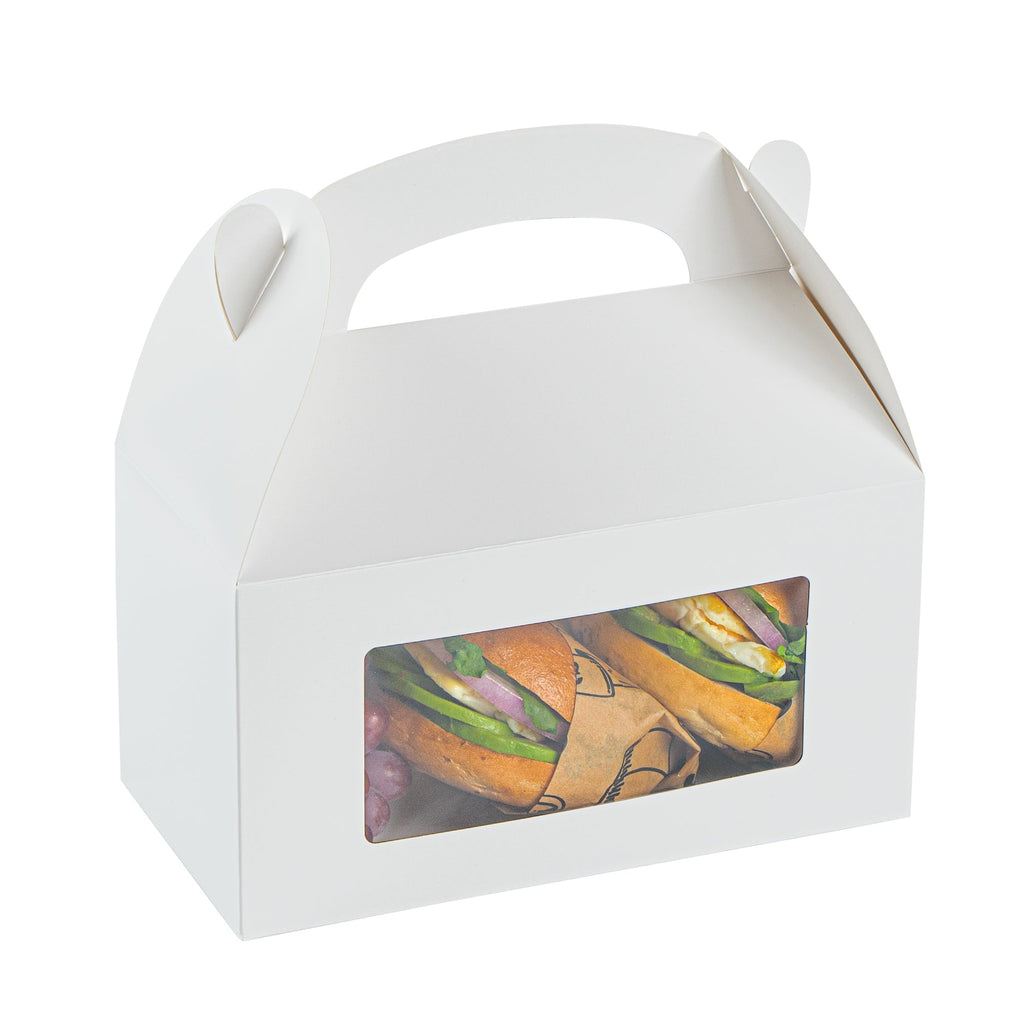 Bio Tek White Paper Gable Box / Take Out Container - Greaseproof, with Window - 9 1/2" x 5" x 5" - 25 count box
