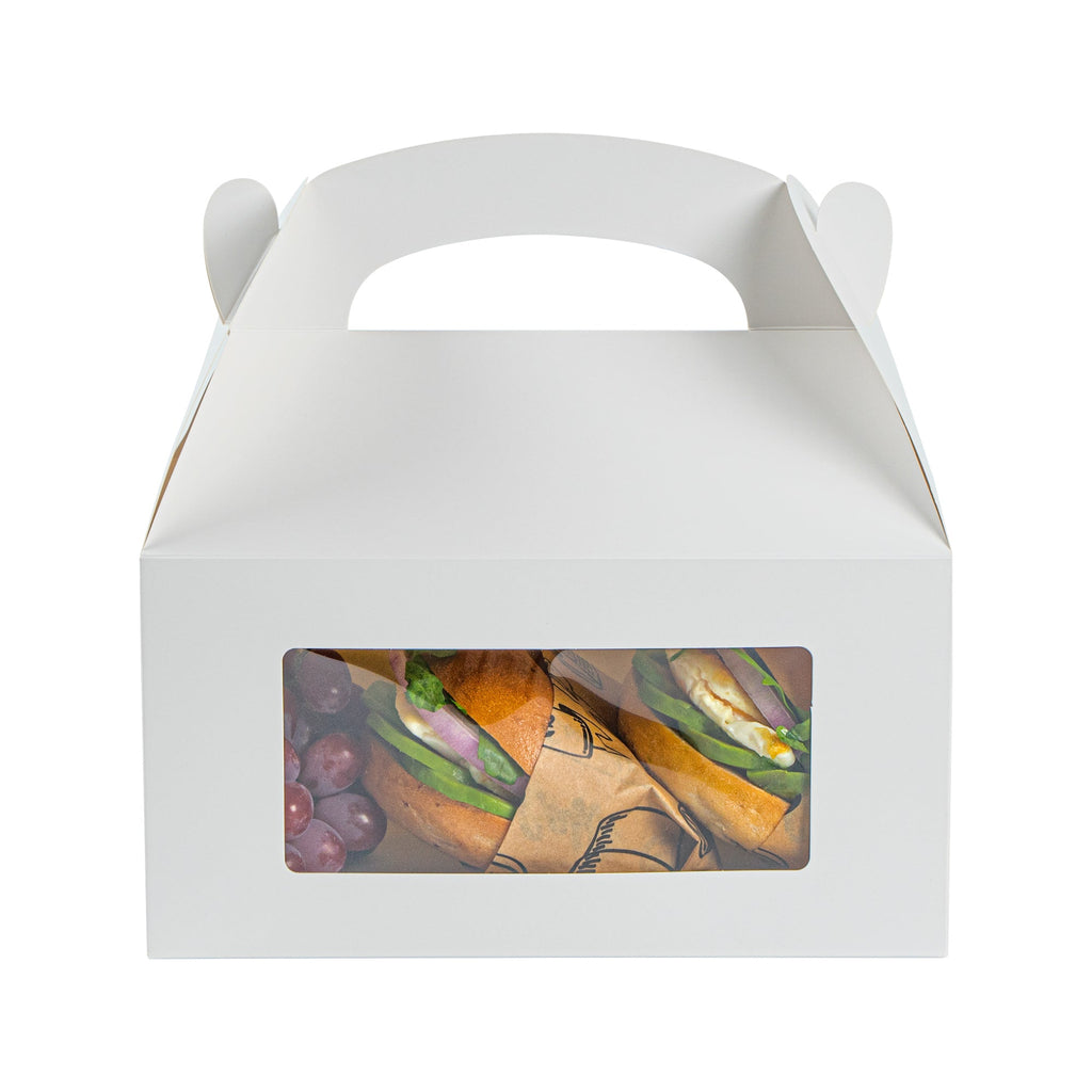 Bio Tek White Paper Gable Box / Take Out Container - Greaseproof, with Window - 9 1/2" x 5" x 5" - 25 count box