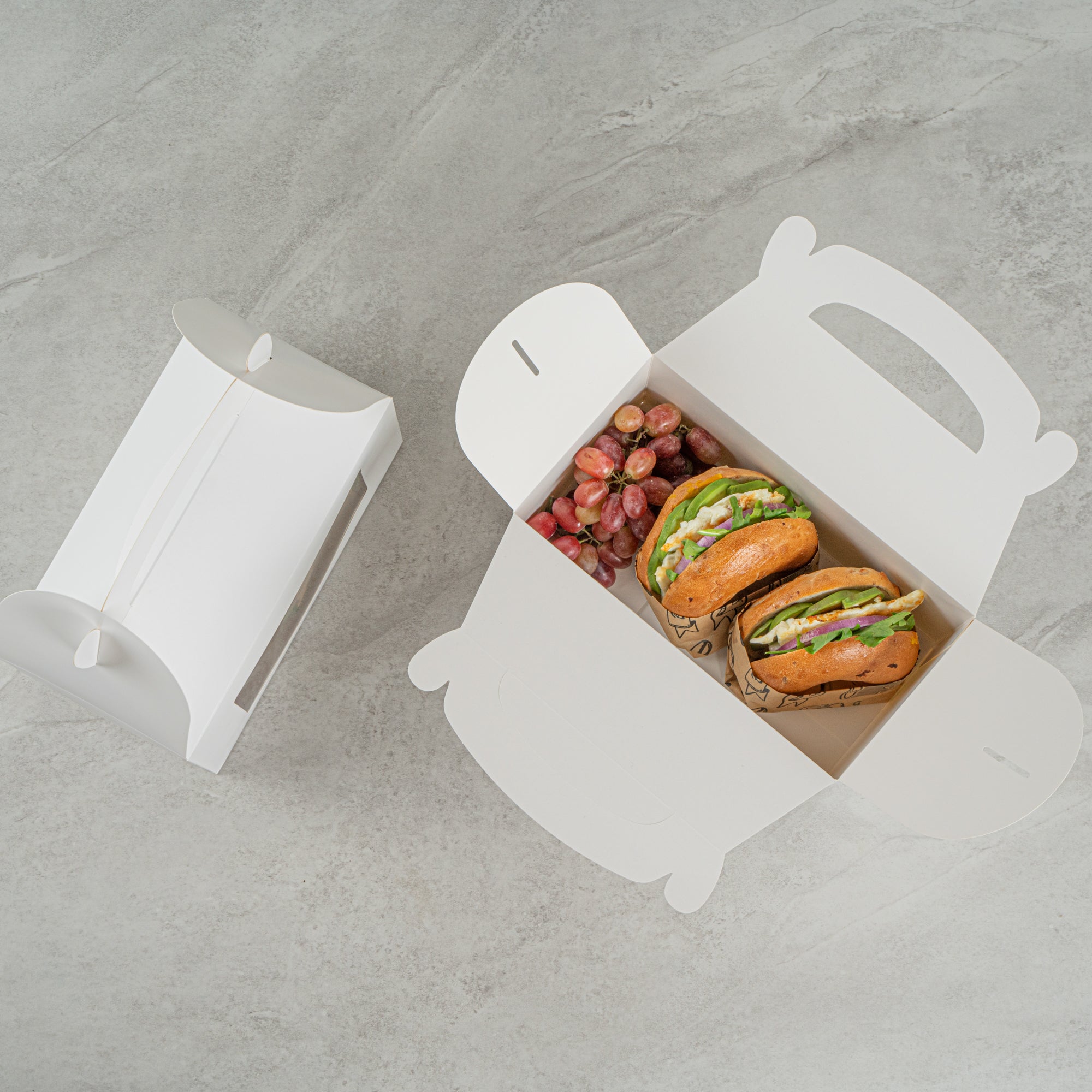 Bio Tek White Paper Gable Box / Take Out Container - Greaseproof, with Window - 9 1/2" x 5" x 5" - 25 count box