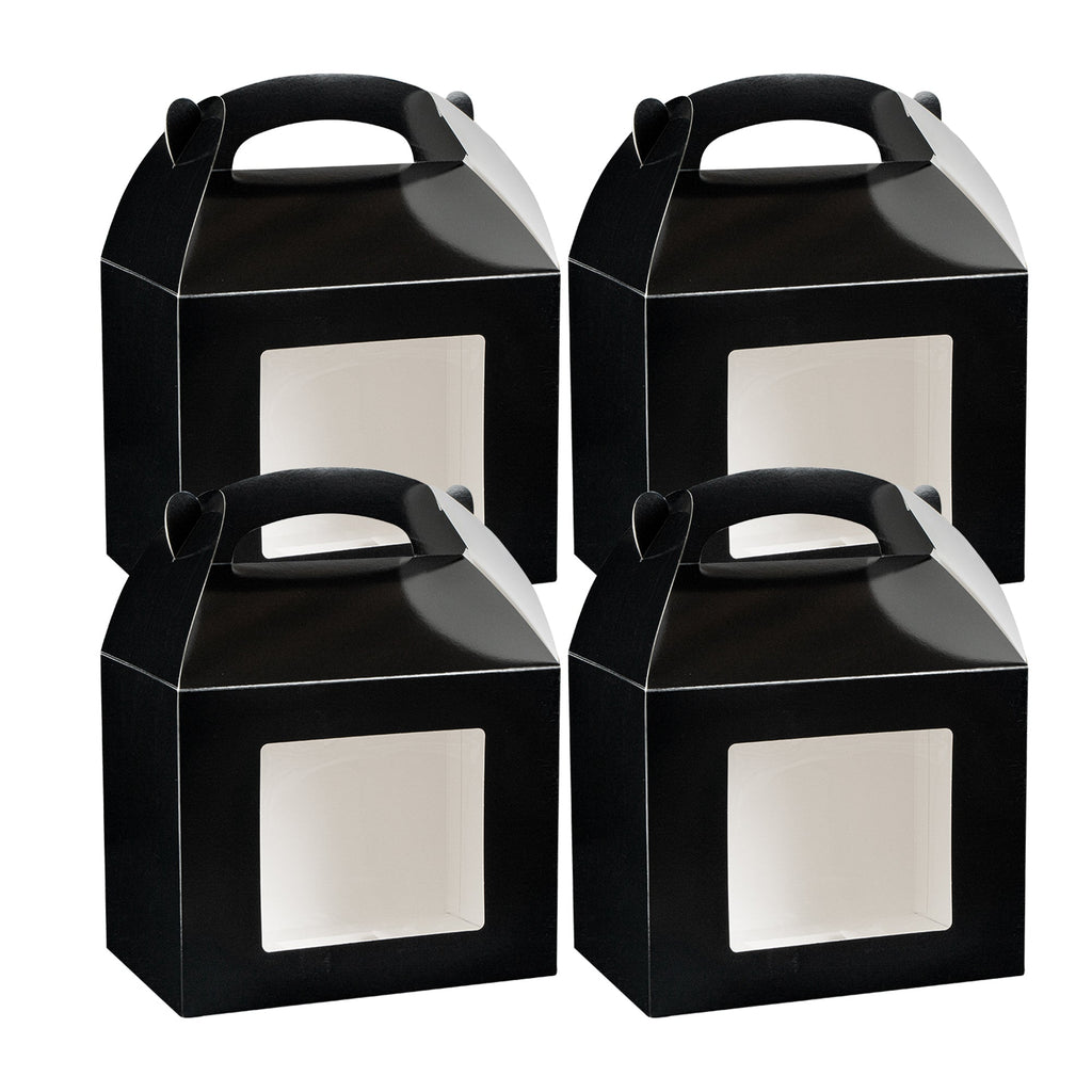 Bio Tek Black Paper Gable Box / Take Out Container - Greaseproof, with Window - 10" x 7" x 8" - 100 count box