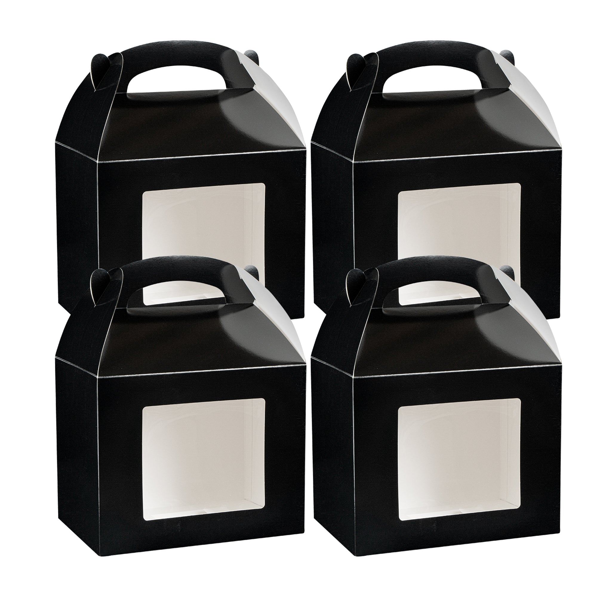 Bio Tek Black Paper Gable Box / Take Out Container - Greaseproof, with Window - 10" x 7" x 8" - 100 count box