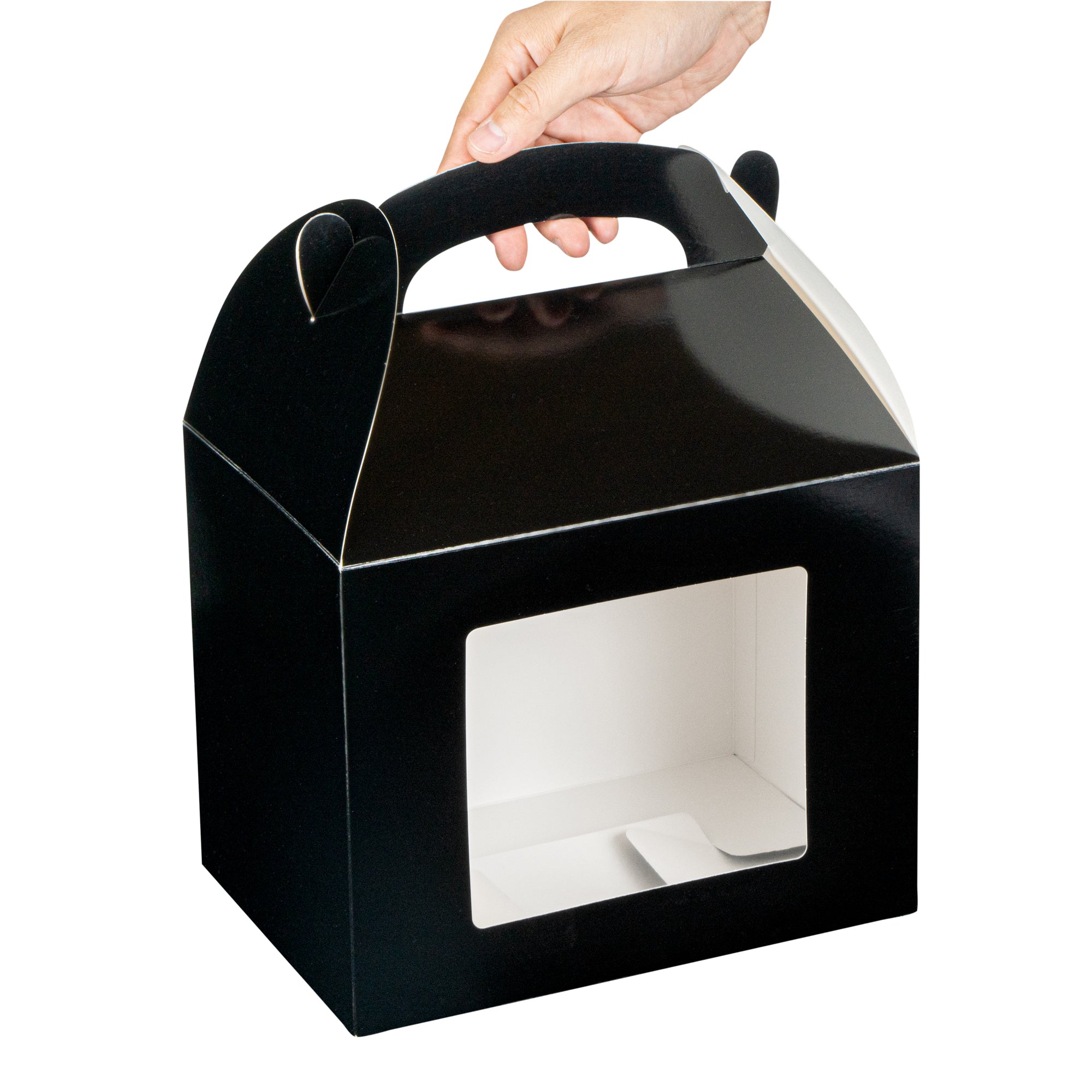 Bio Tek Black Paper Gable Box / Take Out Container - Greaseproof, with Window - 10" x 7" x 8" - 25 count box