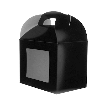 Bio Tek Black Paper Gable Box / Take Out Container - Greaseproof, with Window - 10" x 7" x 8" - 25 count box