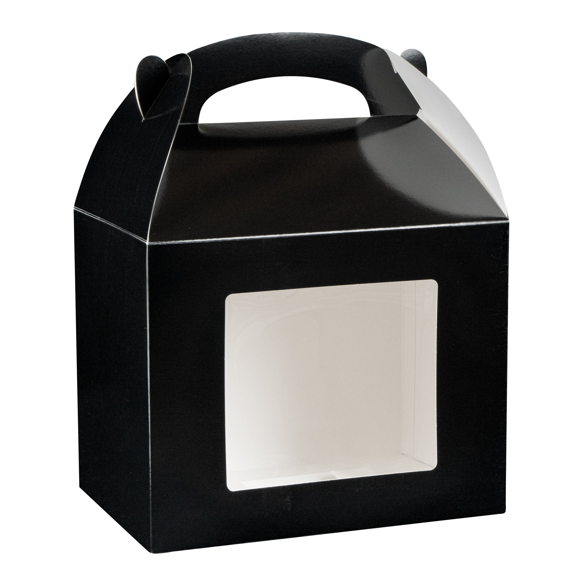 Bio Tek Black Paper Gable Box / Take Out Container - Greaseproof, with Window - 10" x 7" x 8" - 25 count box
