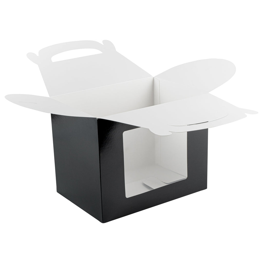 Bio Tek Black Paper Gable Box / Take Out Container - Greaseproof, with Window - 10" x 7" x 8" - 25 count box