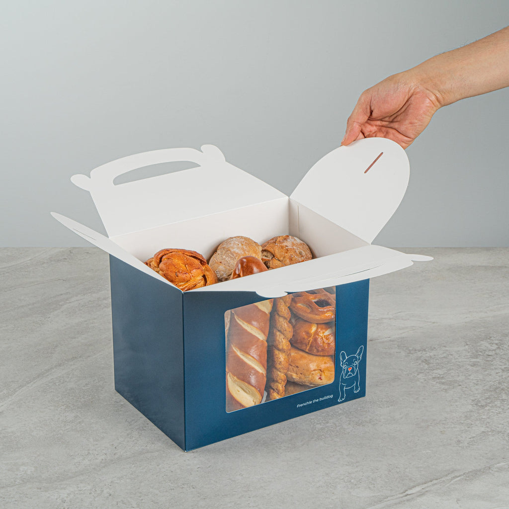 Bio Tek Frenchie Paper Gable Box / Take Out Container - with Window - 10" x 7" x 8" - 100 count box