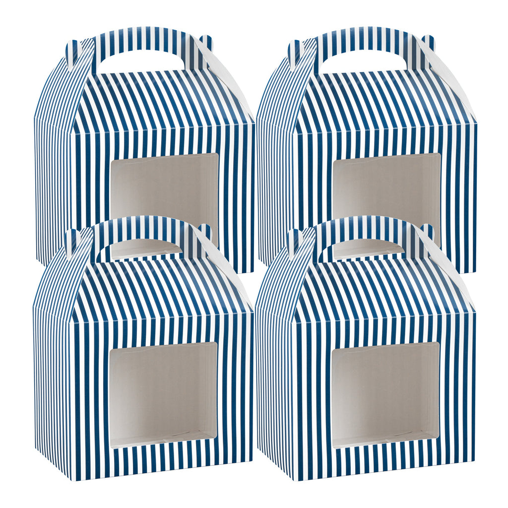 Bio Tek Blue and White Stripe Paper Gable Box / Take Out Container - with Window - 10" x 7" x 8" - 25 count box