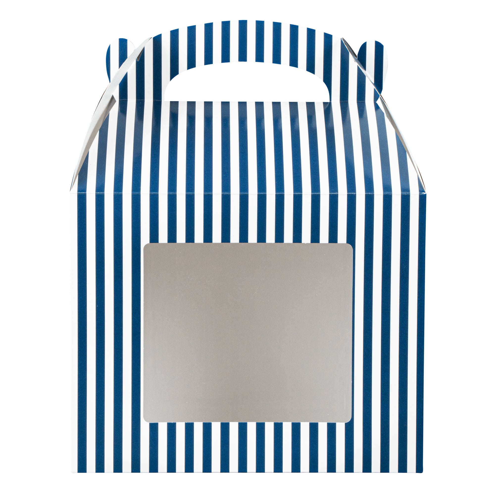 Bio Tek Blue and White Stripe Paper Gable Box / Take Out Container - with Window - 10" x 7" x 8" - 25 count box