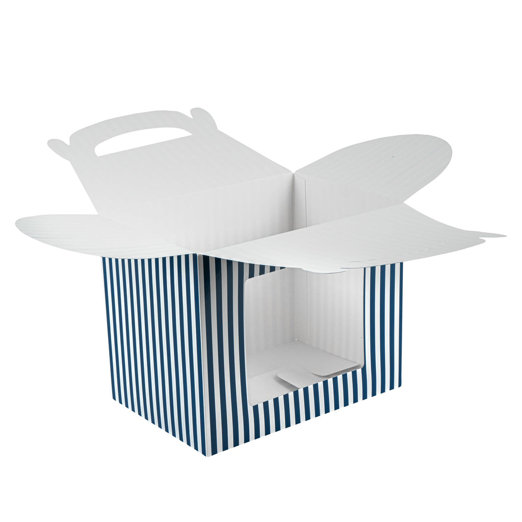 Bio Tek Blue and White Stripe Paper Gable Box / Take Out Container - with Window - 10" x 7" x 8" - 25 count box