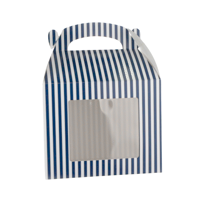 Bio Tek Blue and White Stripe Paper Gable Box / Take Out Container - with Window - 10" x 7" x 8" - 100 count box