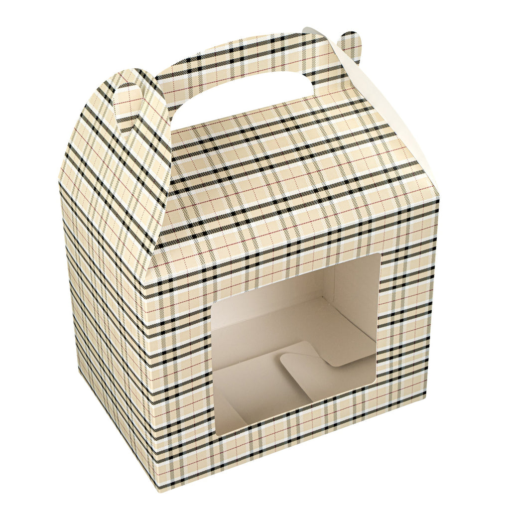 Bio Tek Plaid Paper Gable Box / Take Out Container - with Window - 10" x 7" x 8" - 100 count box