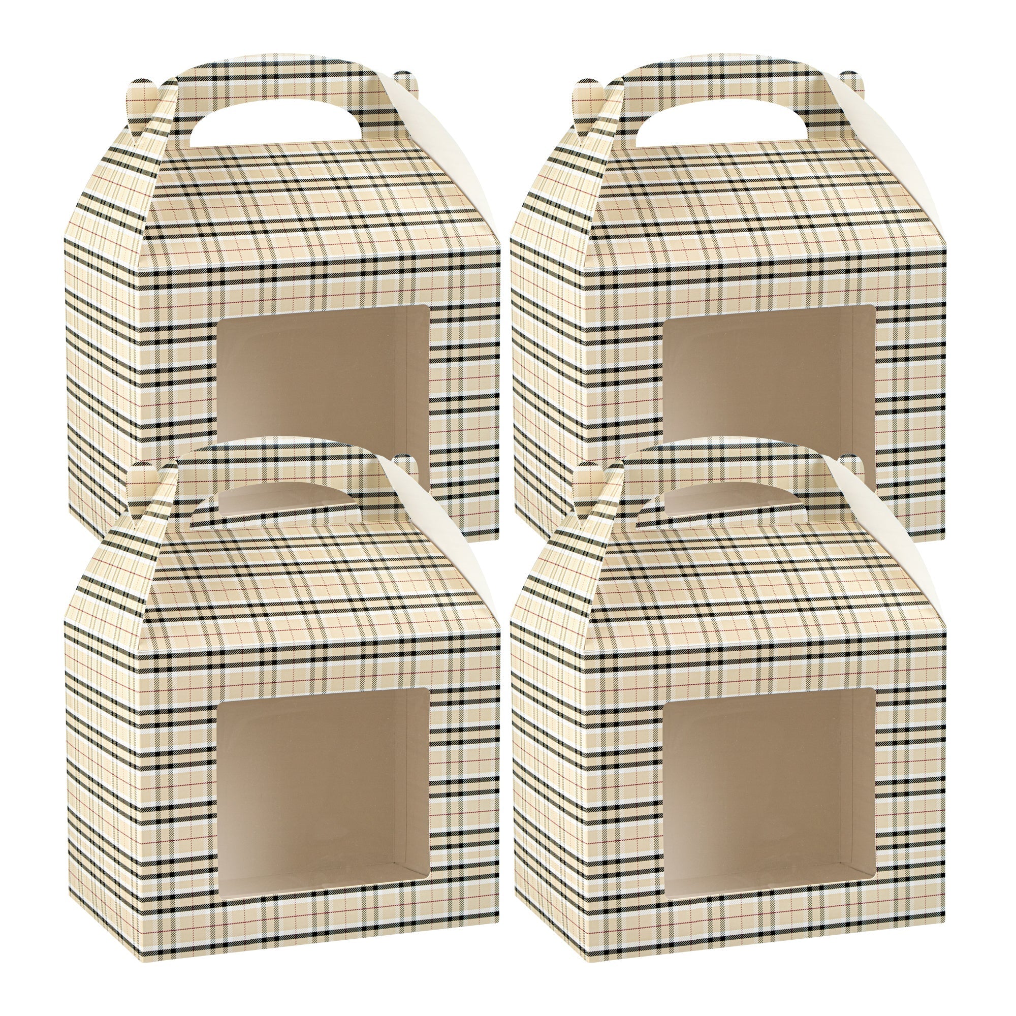 Bio Tek Plaid Paper Gable Box / Take Out Container - with Window - 10" x 7" x 8" - 25 count box