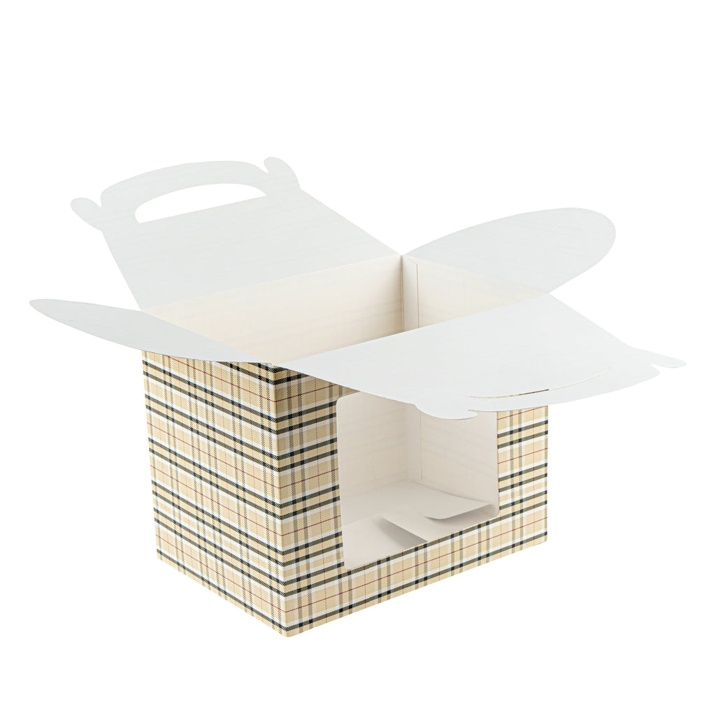 Bio Tek Plaid Paper Gable Box / Take Out Container - with Window - 10" x 7" x 8" - 25 count box
