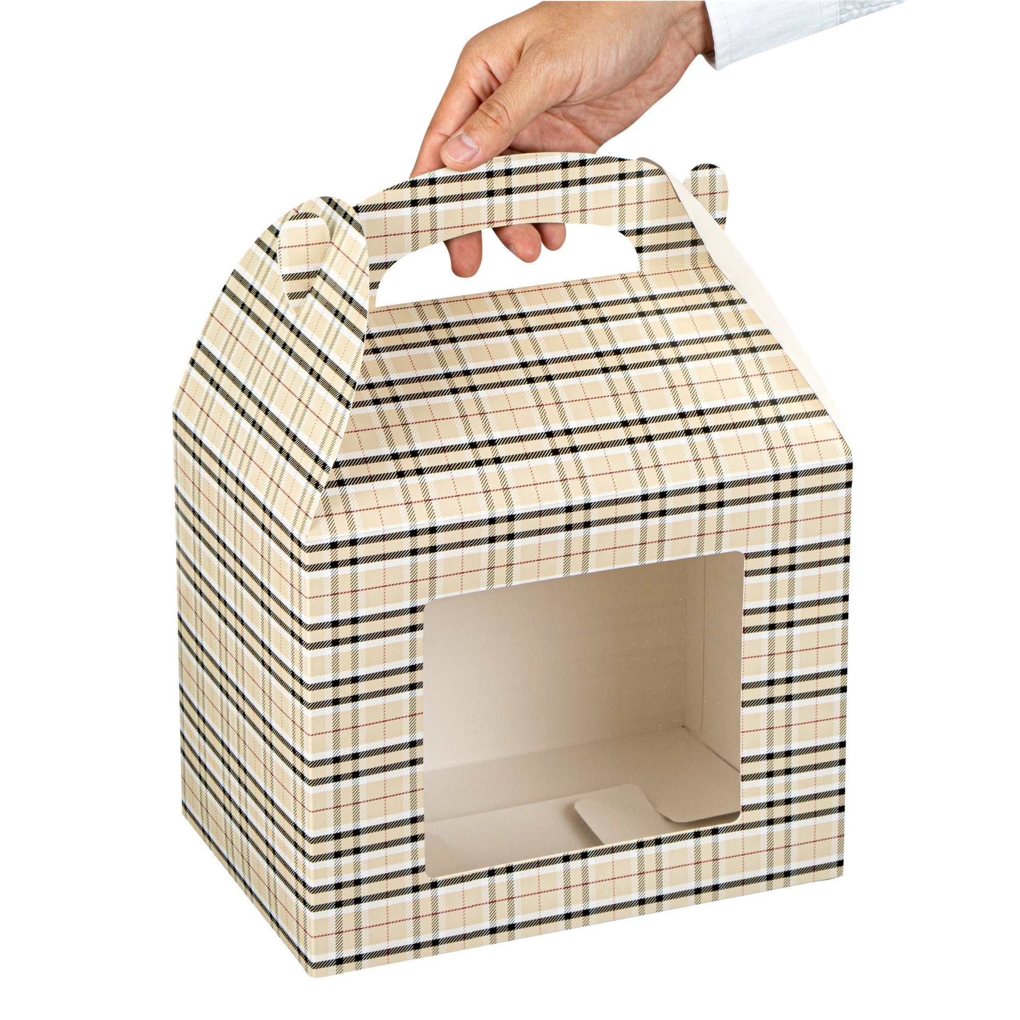 Bio Tek Plaid Paper Gable Box / Take Out Container - with Window - 10" x 7" x 8" - 100 count box