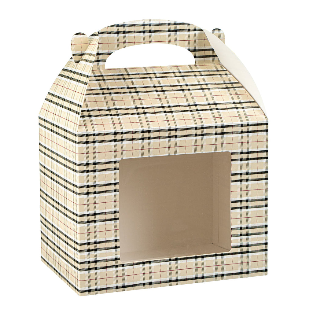 Bio Tek Plaid Paper Gable Box / Take Out Container - with Window - 10" x 7" x 8" - 100 count box