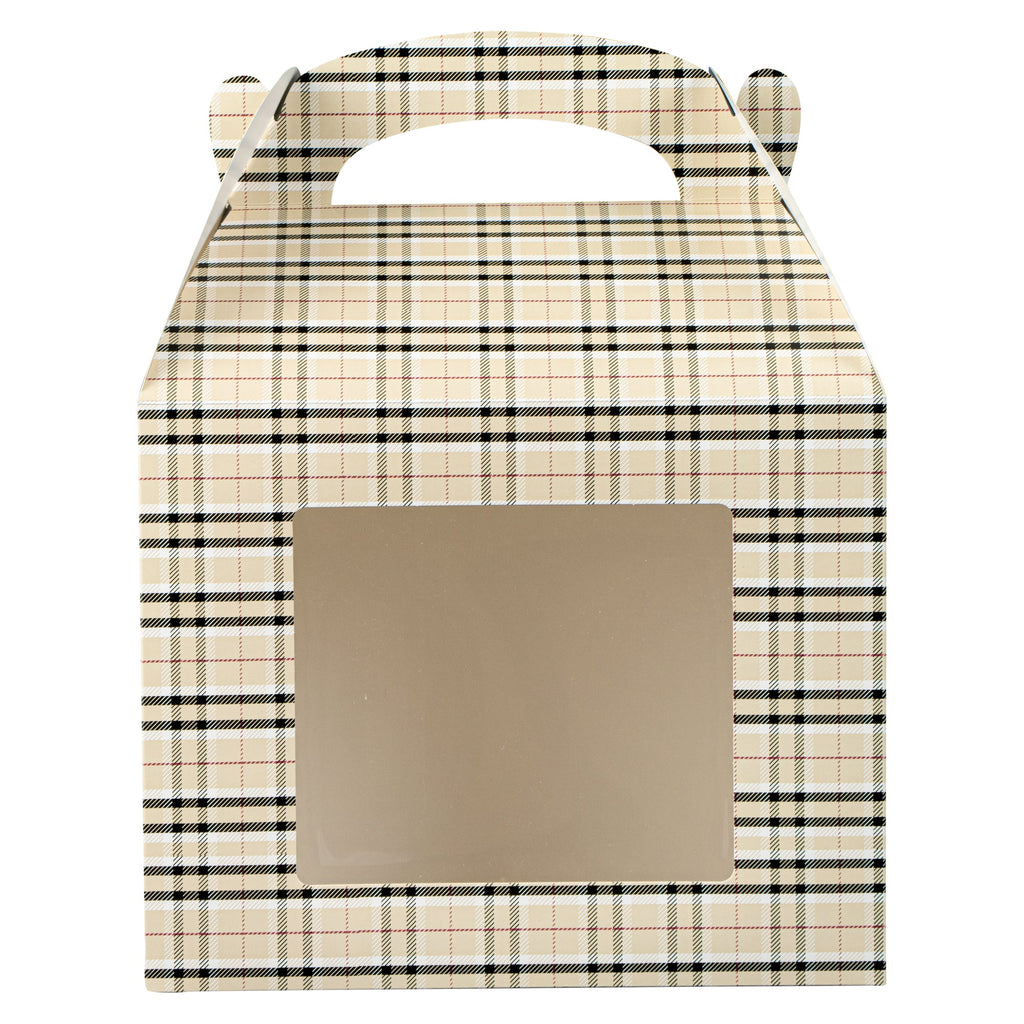 Bio Tek Plaid Paper Gable Box / Take Out Container - with Window - 10" x 7" x 8" - 100 count box