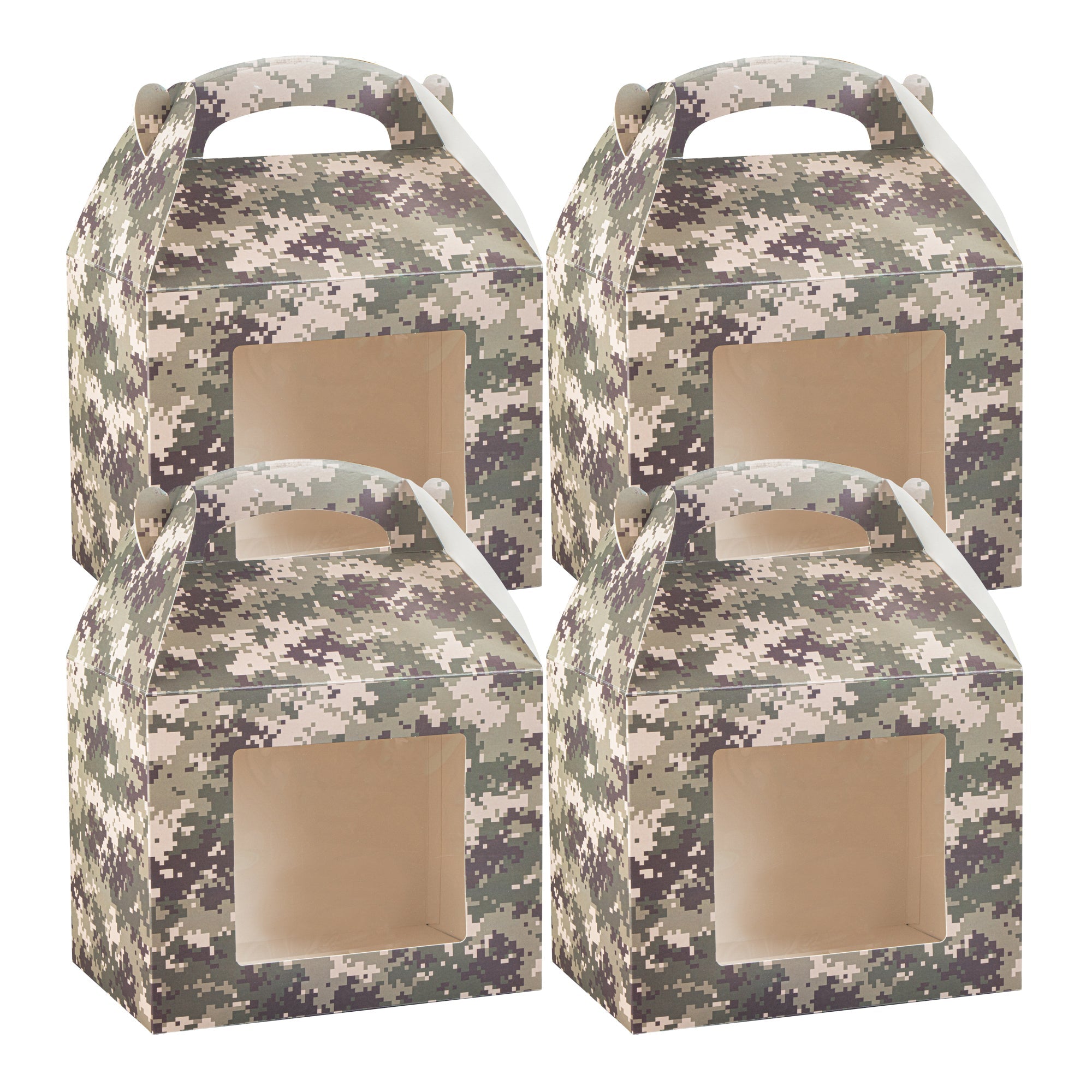 Bio Tek Camouflage Paper Gable Box / Take Out Container - with Window - 10" x 7" x 8" - 100 count box
