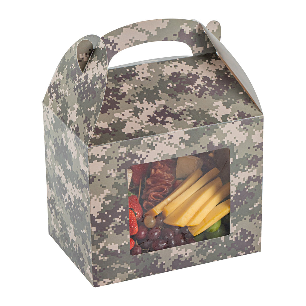 Bio Tek Camouflage Paper Gable Box / Take Out Container - with Window - 10" x 7" x 8" - 25 count box