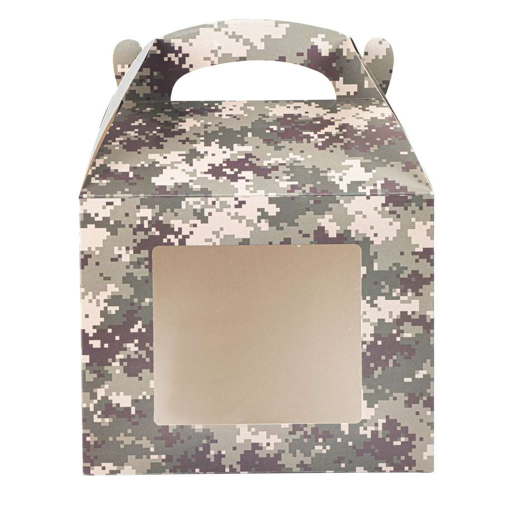 Bio Tek Camouflage Paper Gable Box / Take Out Container - with Window - 10" x 7" x 8" - 25 count box
